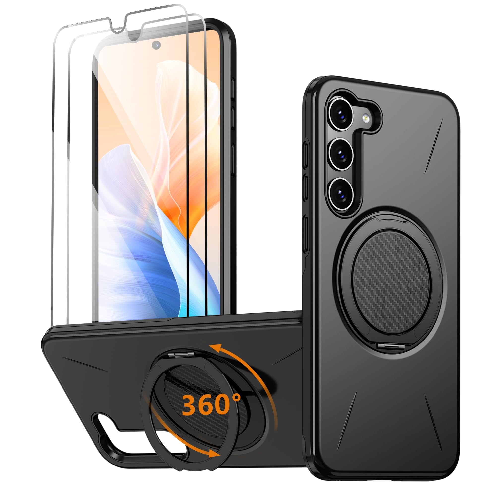Imuruktek for S23-FE Phone Case, with 2 HD Screen Protectors, Strong Magnetic & 360 Rotatable Kickstand for Samsung Galaxy S23 F