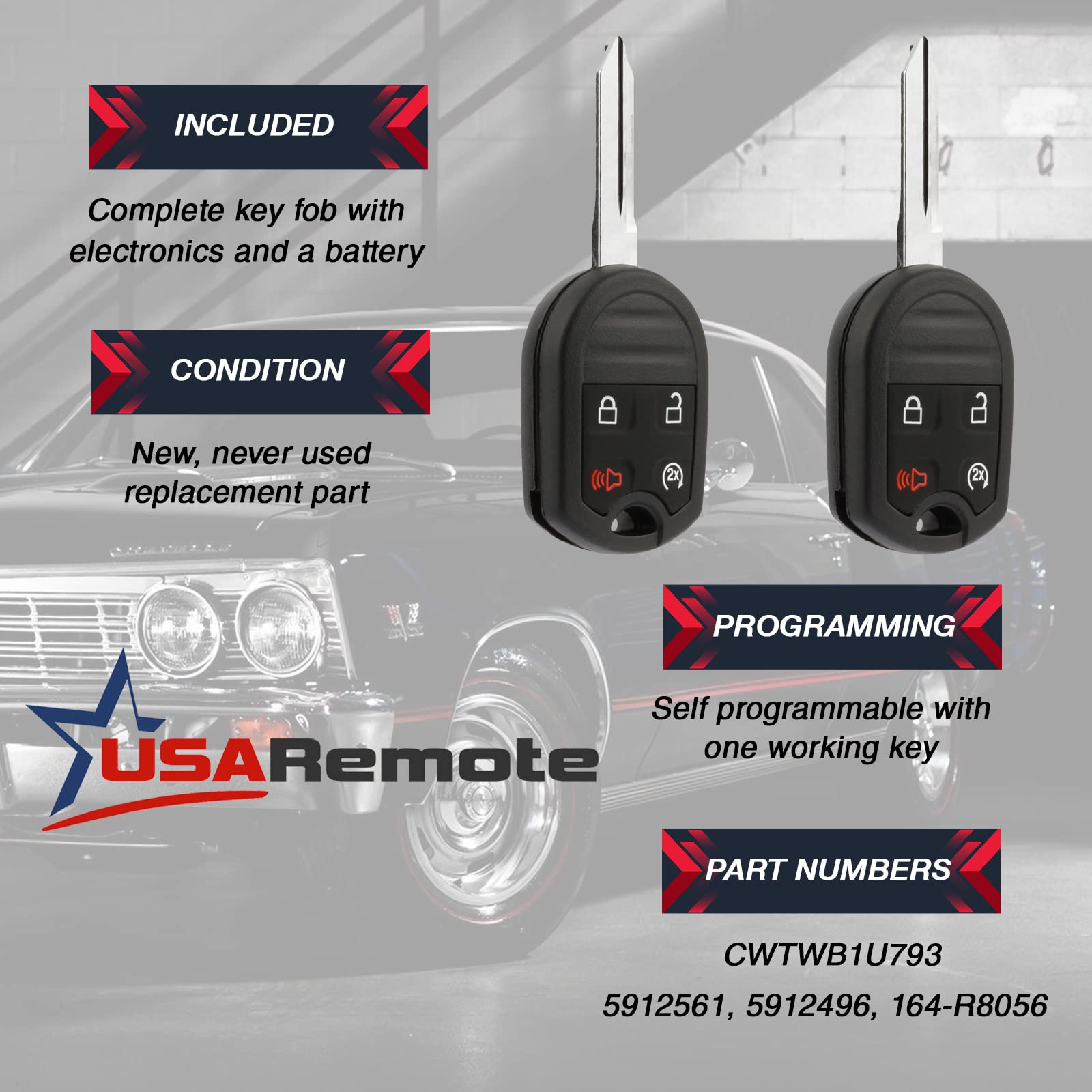 Car Key Fob Keyless Entry Remote Start Fits Ford, Lincoln, Mercury, Mazda (Cwtwb1U793 4 Btn)   Guaranteed To Program