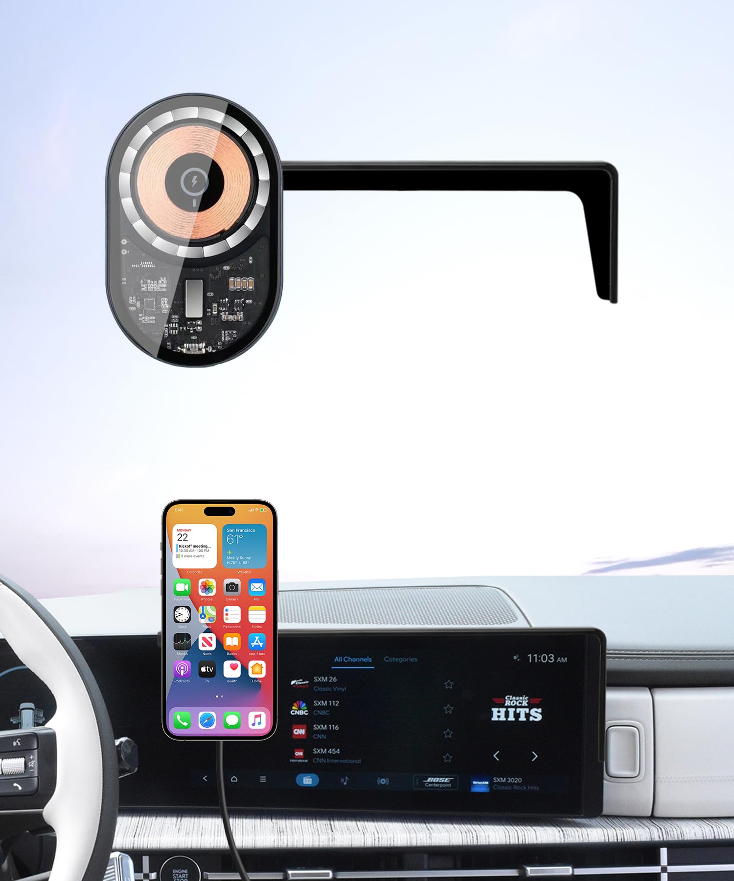 Masergogo Wireless Charging car Phone Holder for Hyundai Santa Fe/Hybrid 2024 2025 / Santa Cruz 2025 Accessories 12.3 inch Scree