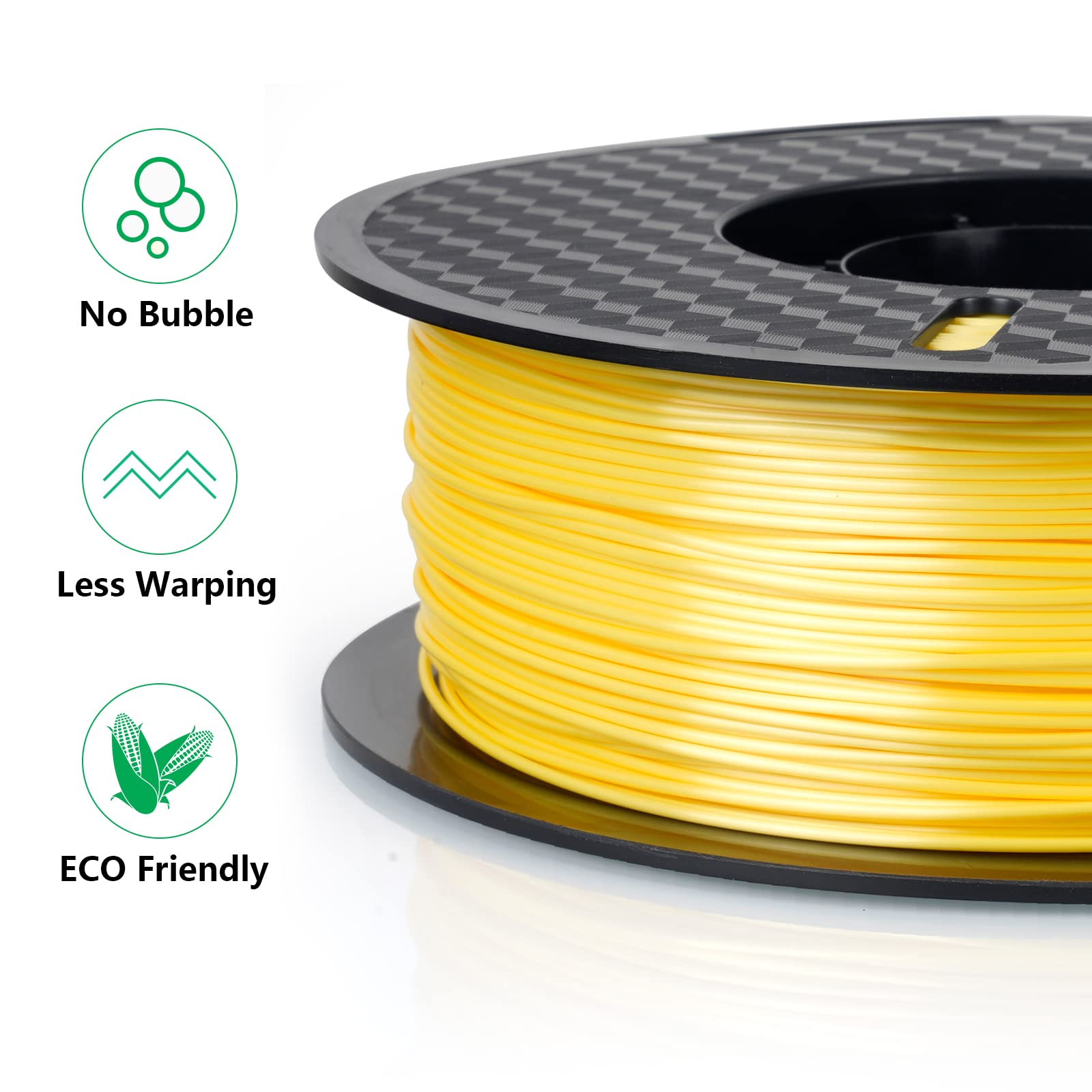 Silk Pla 3D Printer Filament, Dimensional Accuracy +/  0.03 Mm, 1 Kg Spool(2.2Lbs), Pla Shiny Filament 1.75 Mm (Yellow)