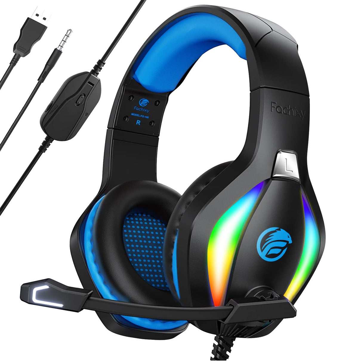 Fachixy [2023 New Fc100 Gaming Headset With Microphone For Ps4/Ps5/Pc/Xbox/Nintendo Switch, Xbox One Headset With Rgb Light, Com
