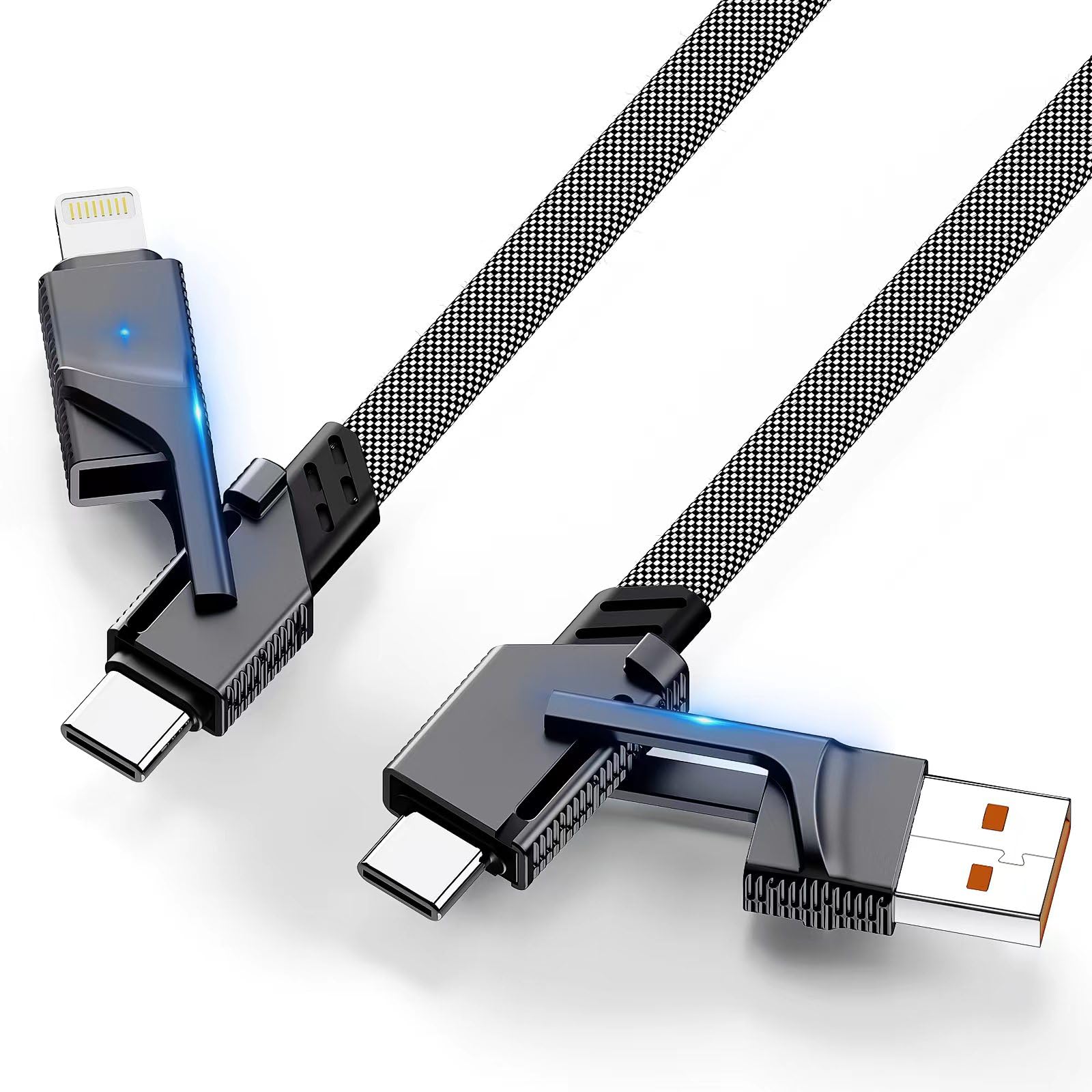 2Pack 4 In 1 Usb C Cable Lightning Cable [60W Fast Charging], 3Ft Flat Braided Usb C To Usb C Charger Cord With Lightning/Dual T