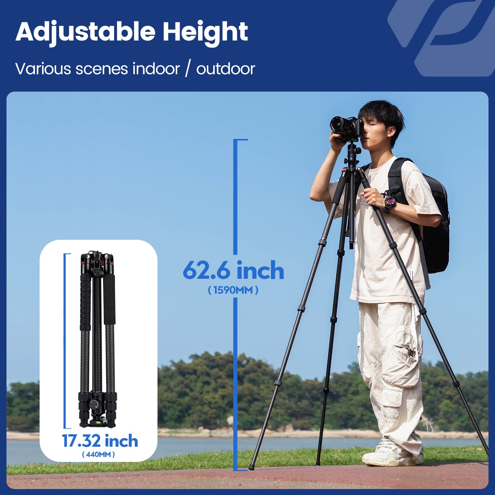 Fotopro Horizontal Camera Tripod 62.6 Inch Carbon Fiber 360 Degree Ball Head Quick Release Plate Dslr Tripod For Travel Camera V