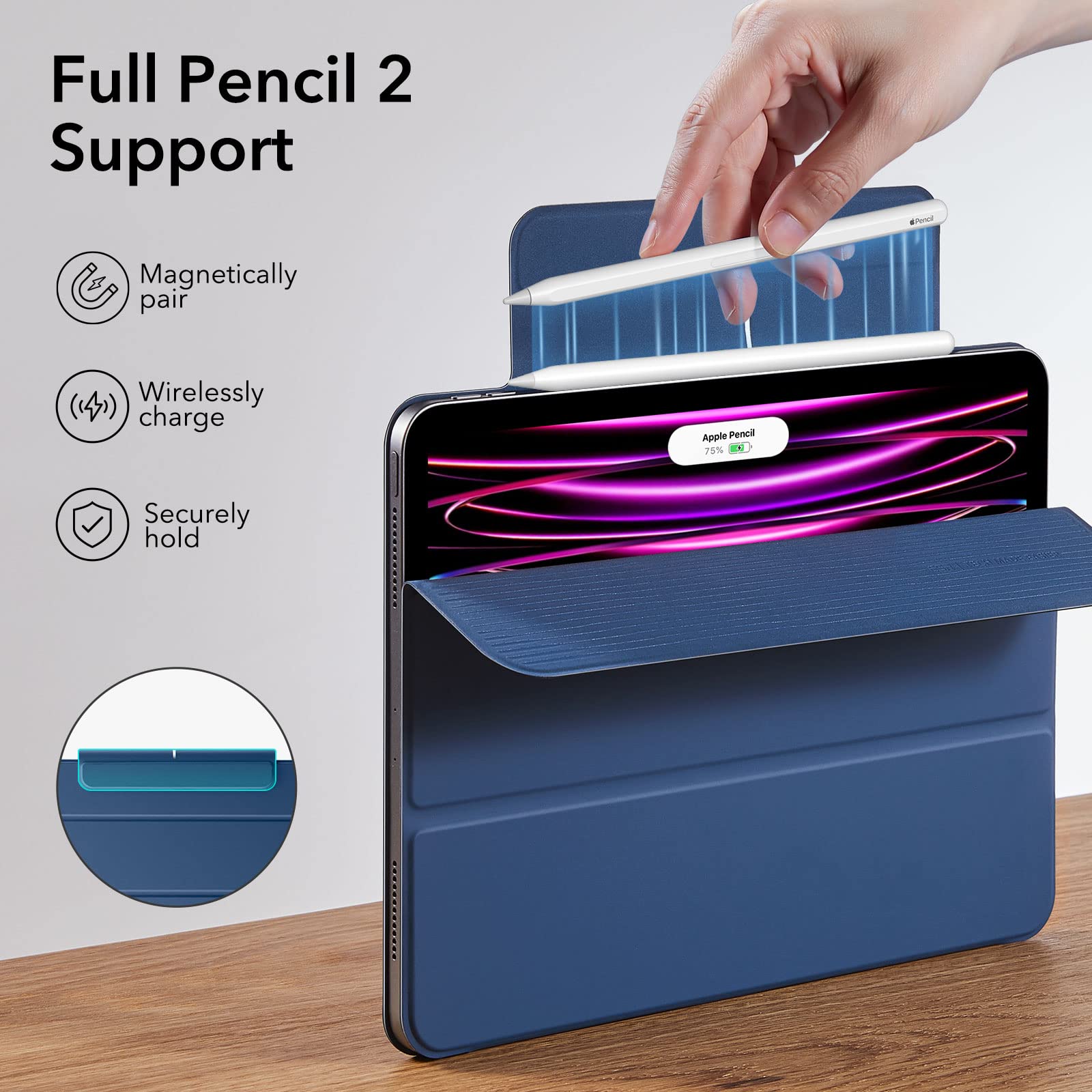 Esr For Ipad Pro 12.9 Case, 12.9 Inch Ipad Pro Case (2022/2021/2020, 6Th/5Th/4Th Generation), Convenient Magnetic Attachment, 2 Way Stand, Full Pencil 2 Support, Rebound Magnetic Case, Navy Blue