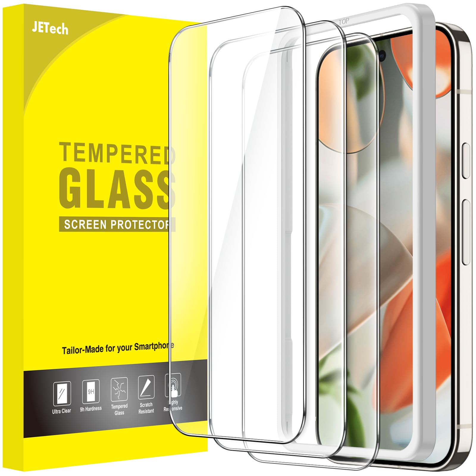 JETech Screen Protector for Google Pixel 10 Pro XL/Pixel 9 Pro XL, Tempered Glass Film with Easy Installation Tool, Fingerprint 