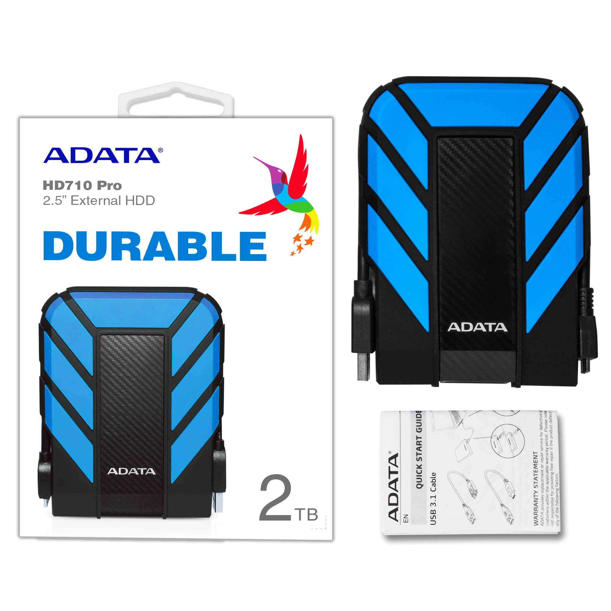 Adata Hd710 Pro 2Tb Usb 3.1 Ip68 Waterproof/Shockproof/Dustproof Ruggedized External Hard Drive, Blue (Ahd710P-2Tu31-Cbl)