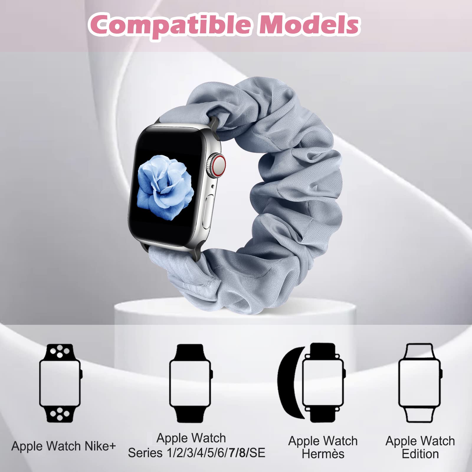 Xfyele Scrunchie Solo Loop Watch Bands Compatible With Apple Watch 42Mm 44Mm 45Mm, Elastic Soft Pattern Printed Fabric Replaceme