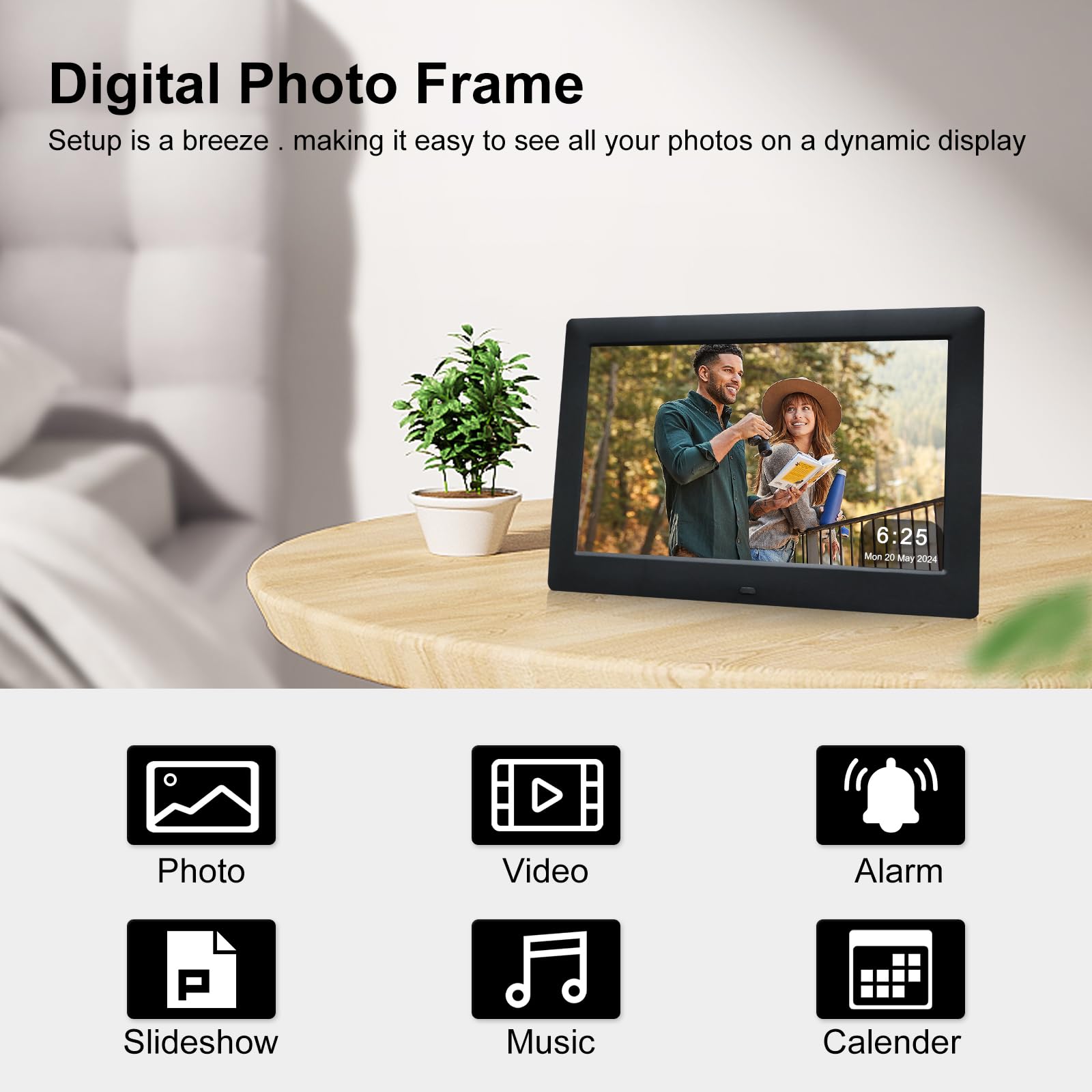 10 Inch Digital Picture Frame,Digital Photo Frames Ips Hd Screen With Remote Control,Support Video And Music,Slideshow,4 Windows