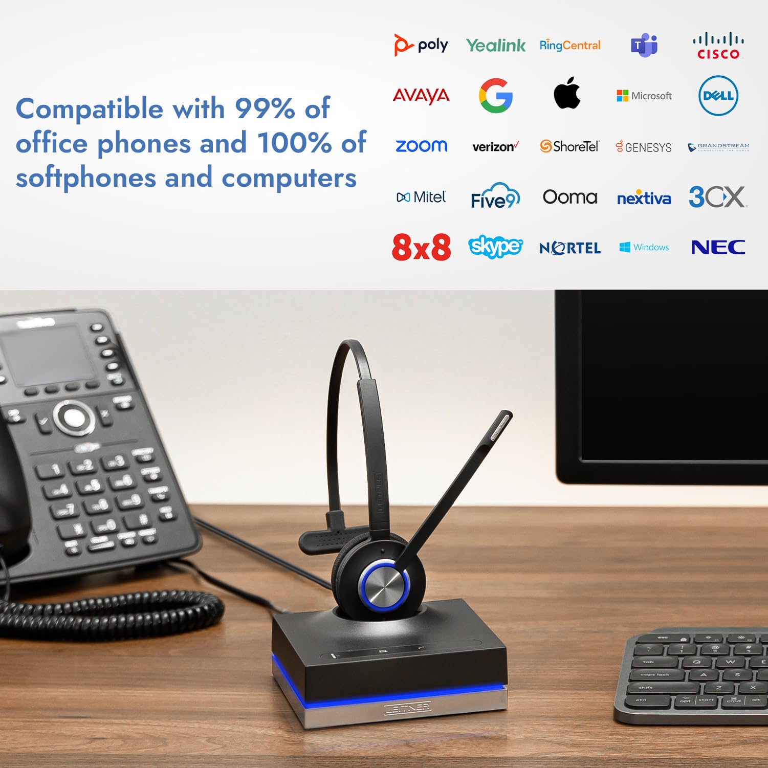 Leitner Lh570 2 In 1 Wireless Office Headset With Mic   Computer & Telephone Headset   Dect Headset, Not Bluetooth   5 Year Warr