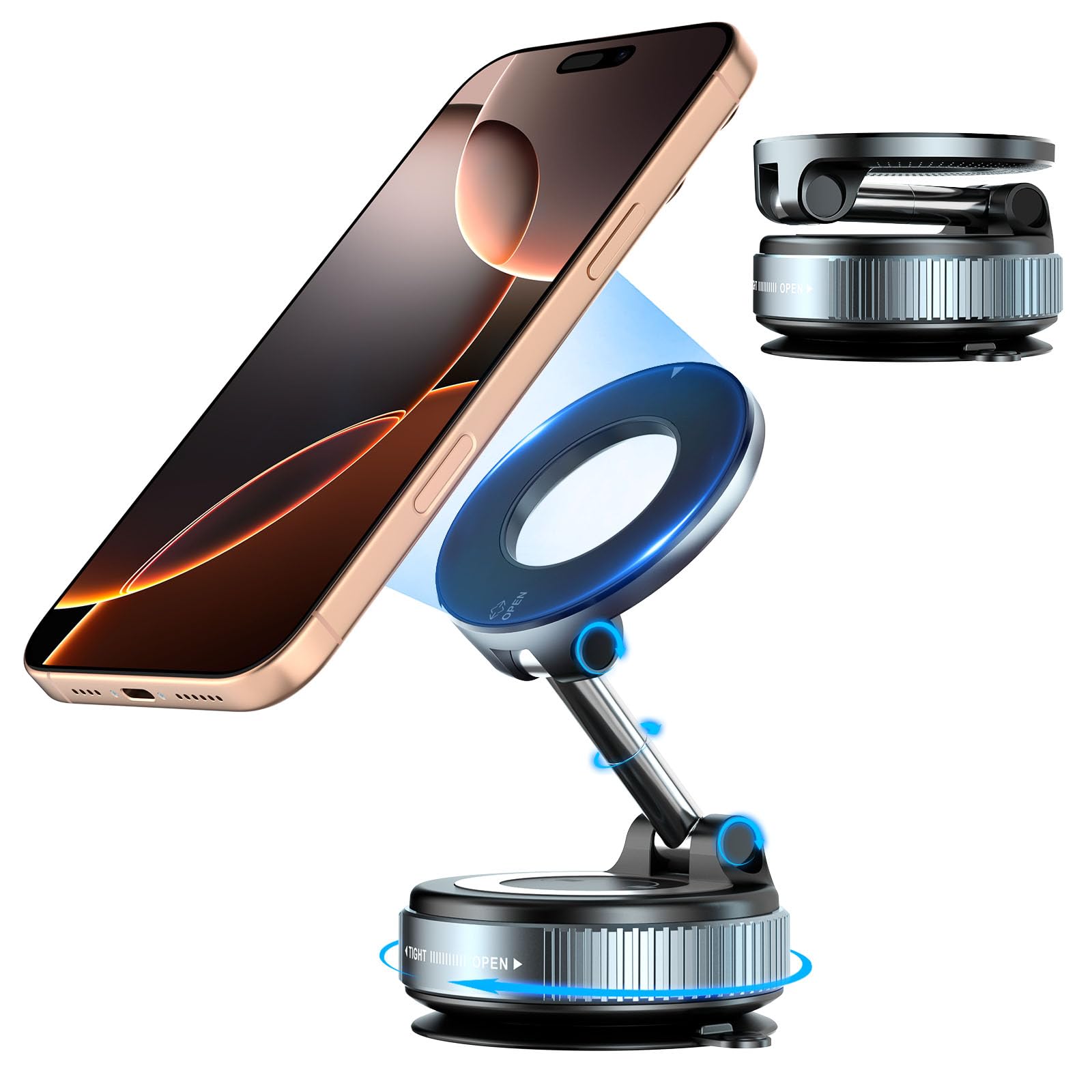 Upgrade Magnetic Vacuum Suction Phone Holder, ?No Need Charging?360 Rotating Adjustable Strong Magnetic Car Mount Phone Holder F