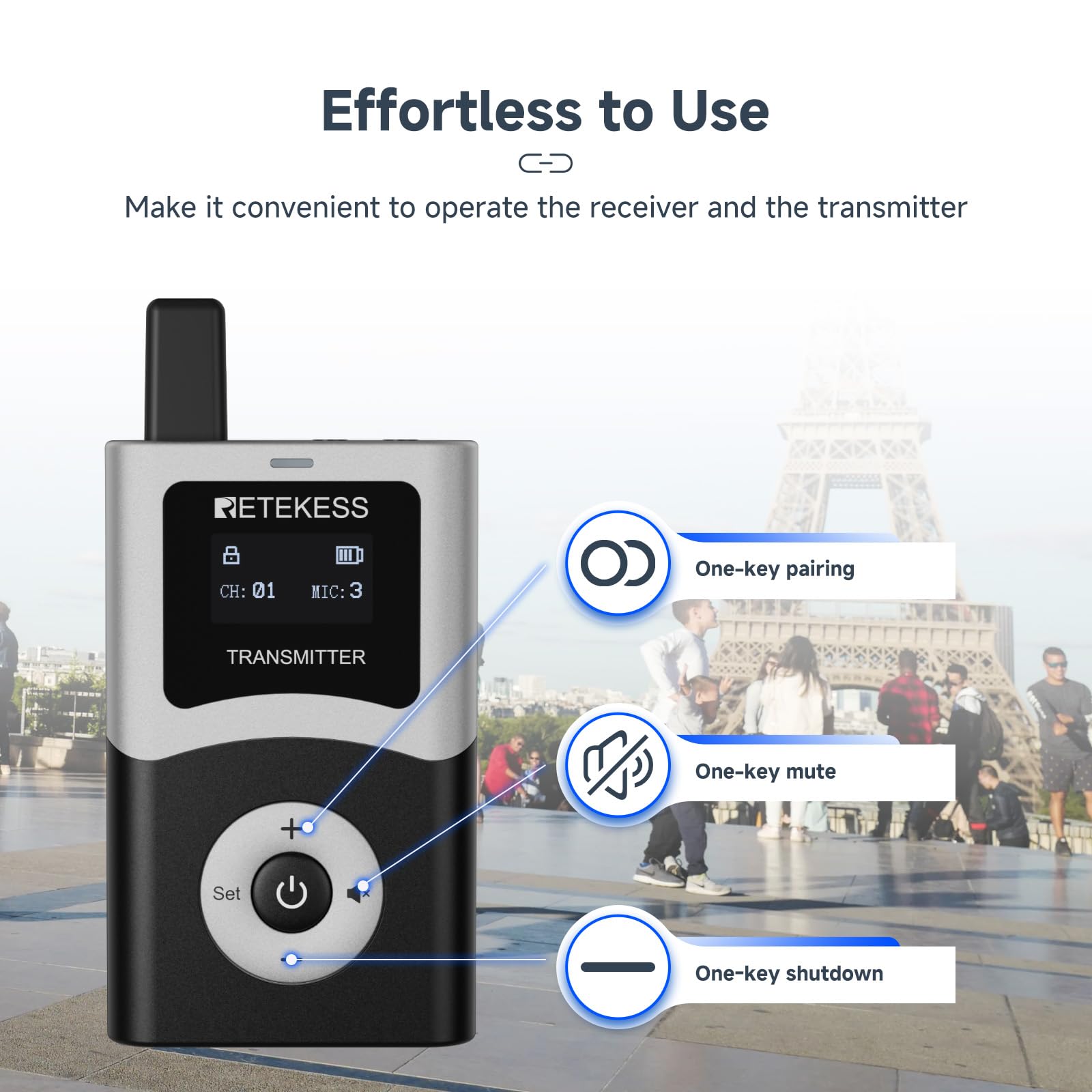 Retekess T130U(4Nd Gen T130) Wireless Tour Guide System, Guide Headsets For Both Ear, Digital Transmission Clear Sound Quality,