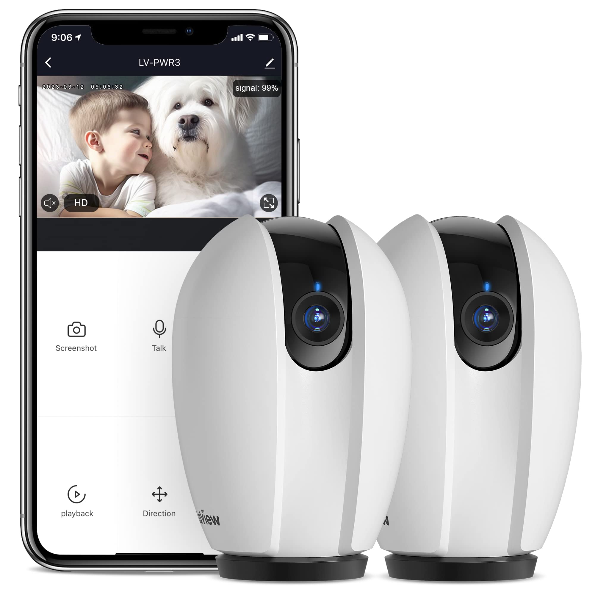 Laview Pan/Tilt Security Camera For Baby Monitor With Phone App (2 Pack+2 32Gb Sd Cards), 1080P Wifi Pet Camera Indoor, 360 Home