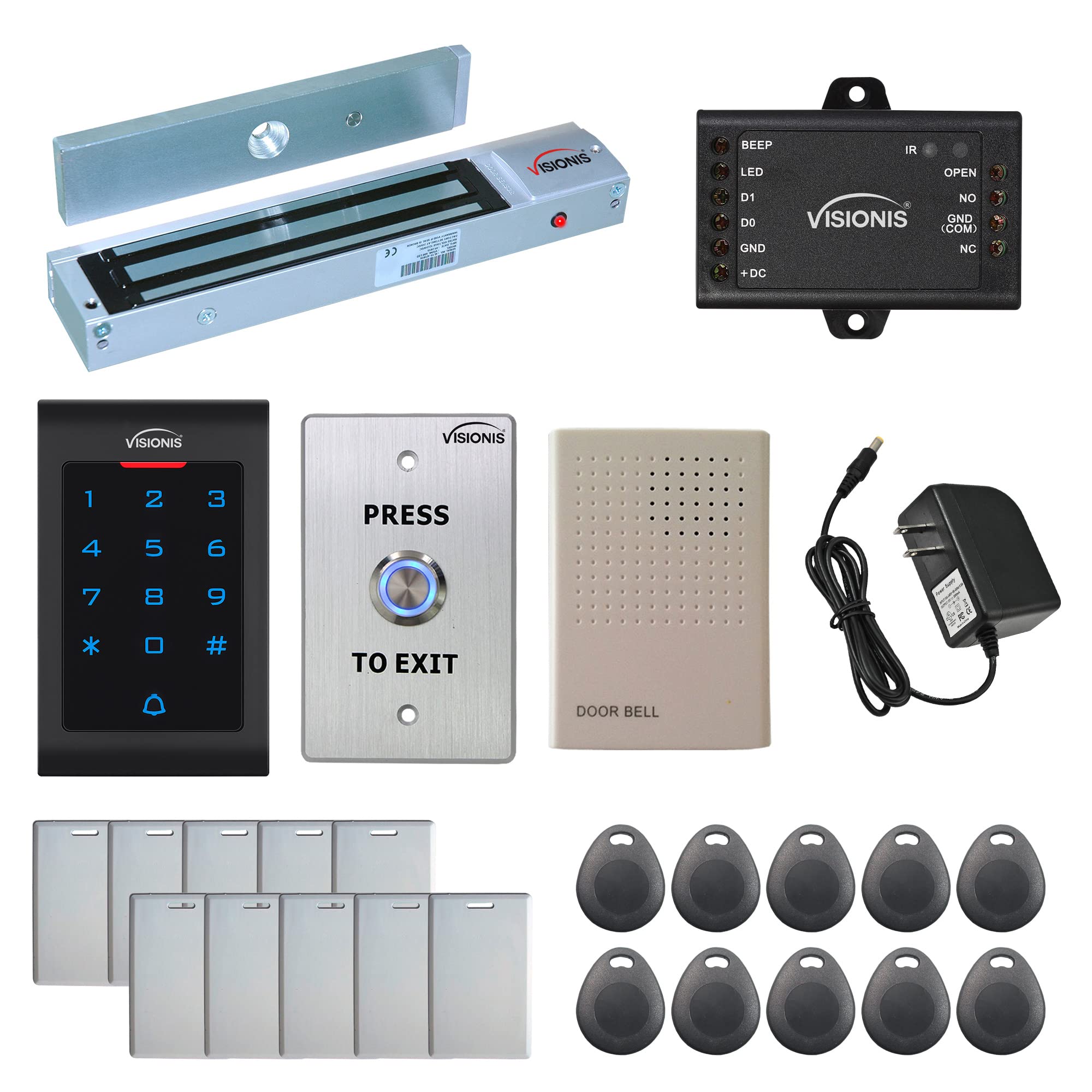 Visionis Fpc 5326 One Door Access Control Out Swinging Door 600Lbs Maglock + Vis 3002 Indoor Use Only Keypad/Reader Standalone W