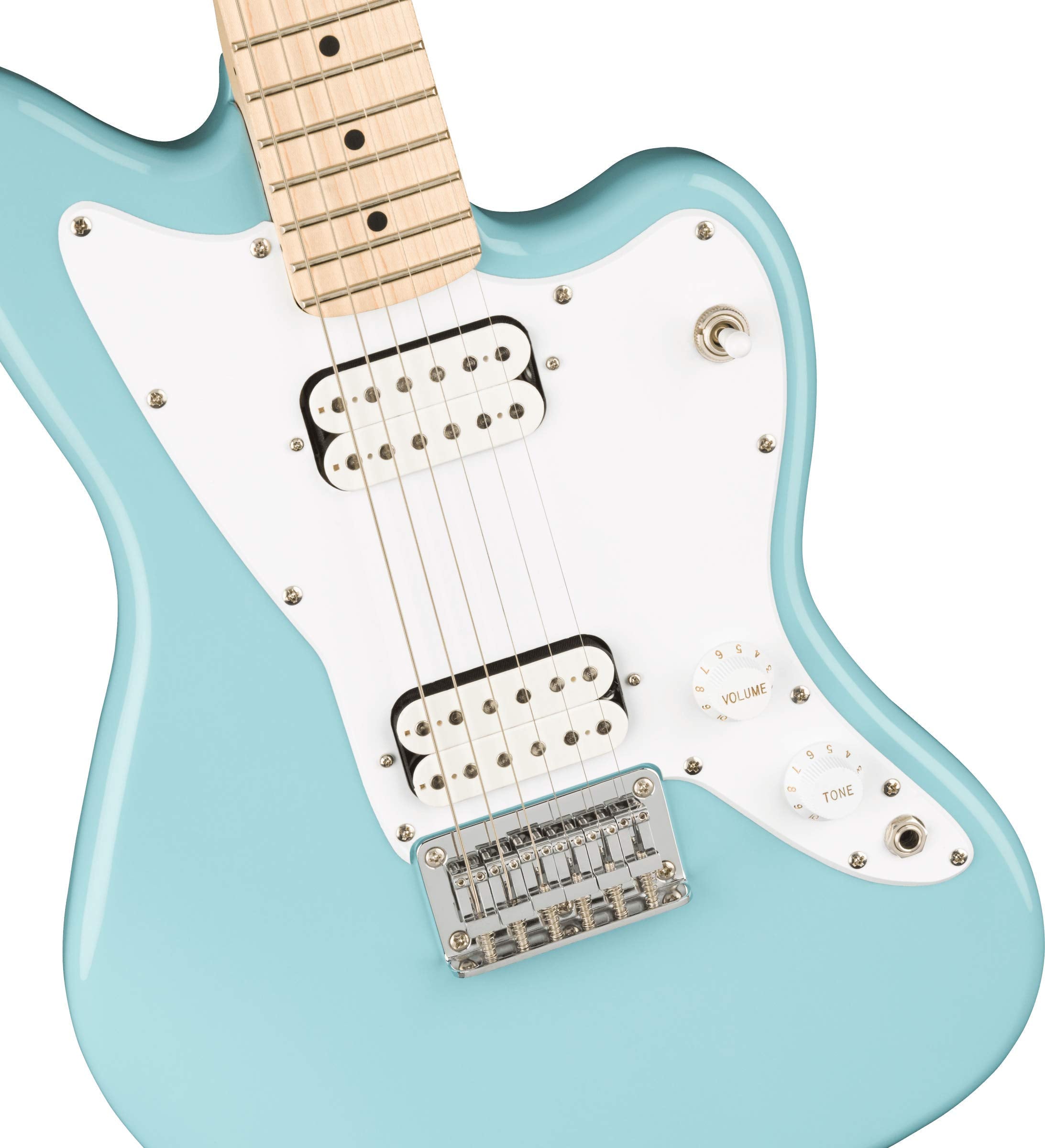 Squier Mini Jazzmaster Electric Guitar, Daphne Blue, Maple Fingerboard