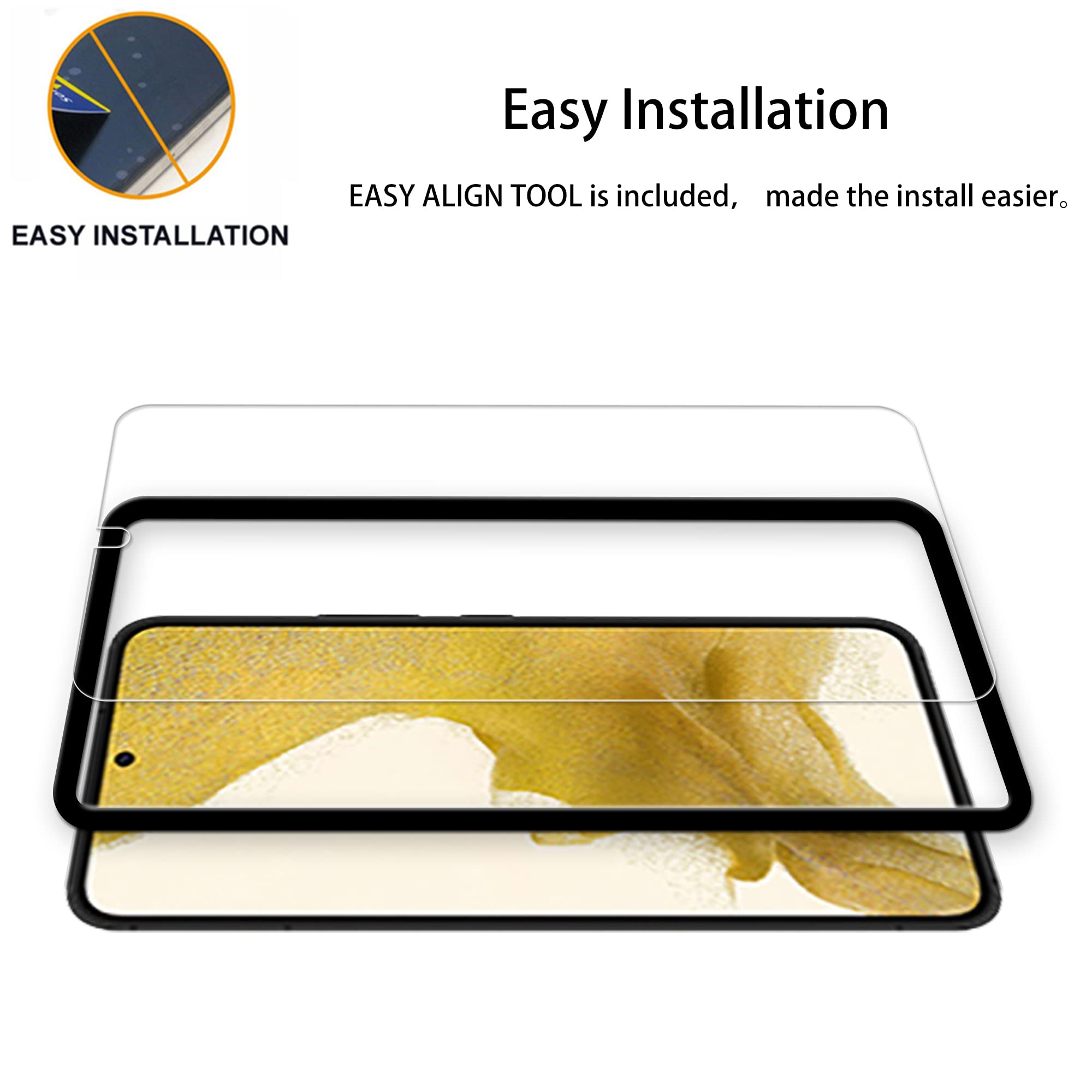 Hkkais Easy Alignment Frame Designed For Samsung Galaxy S22 5G Tempered Glass Screen Protector 2 Pack Camera Lens Protector Film