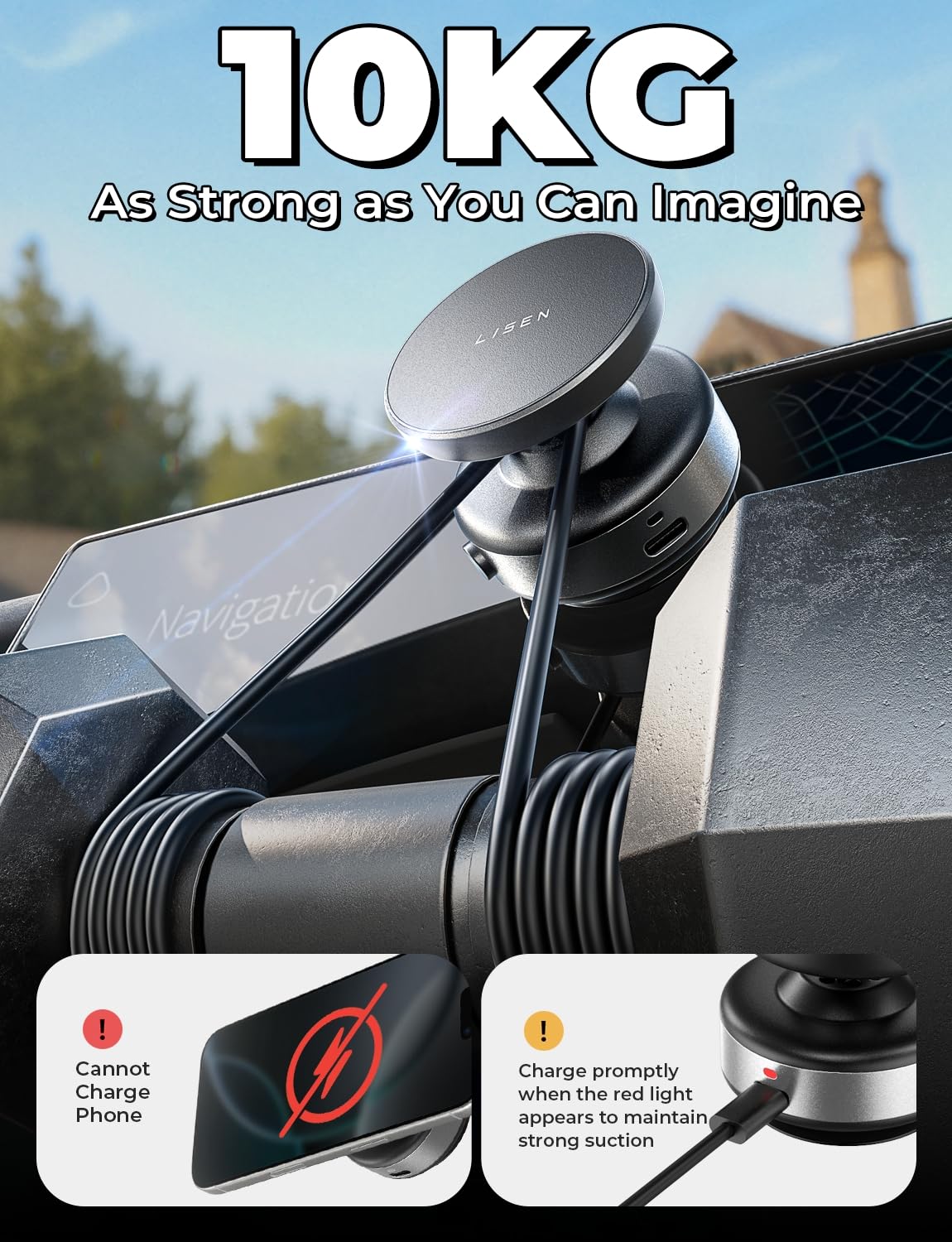 Lisen Car Phone Holder, Suction Phone Mount For Magsafe, 360 Rotation Vacuum Magnetic Phone Holder For Content Creator Gym (Carb