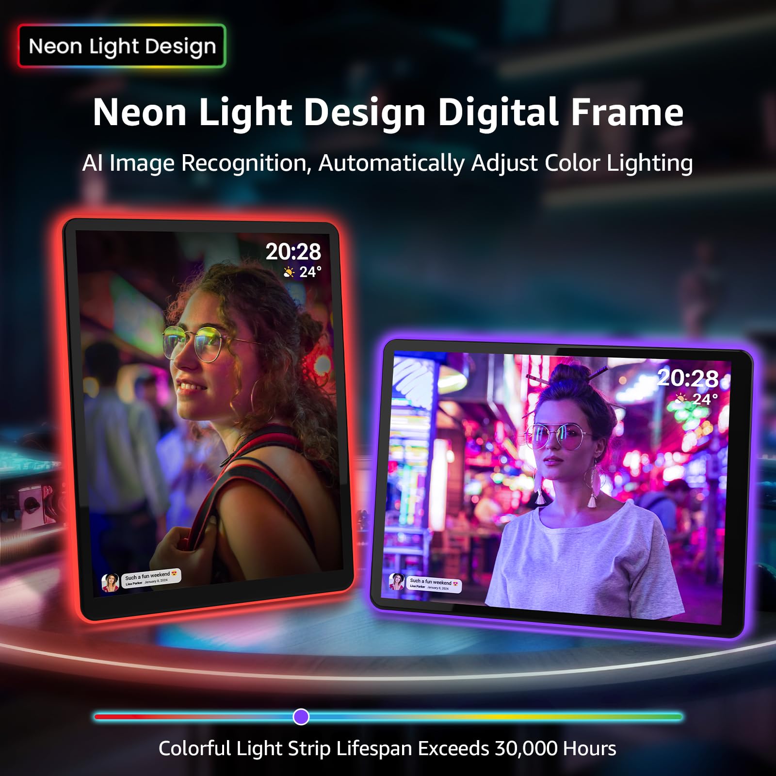 Apolosign 9.7'' Neon Light Digital Frame, 2K Resolution, The Best Digital Picture Frame For Gifting | With 2.5D Glass Ips Touchs