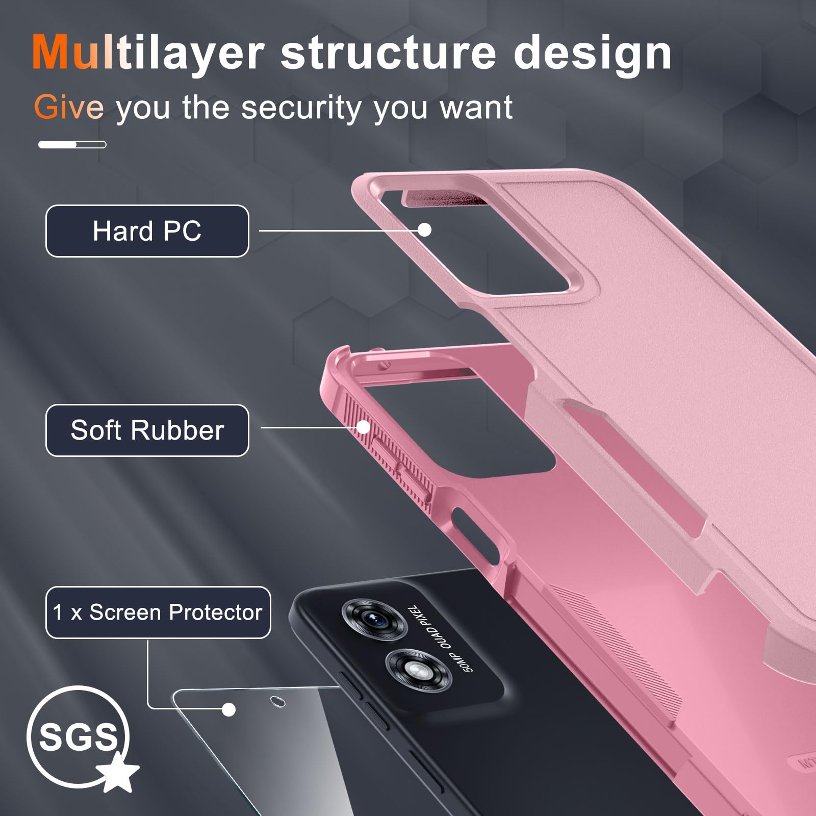 Rmocr Case Compatible With Moto G Play 2024, Full Body Heavy Duty Rugged Shockproof Protective Phone Cover With Lanyard Strap,Te