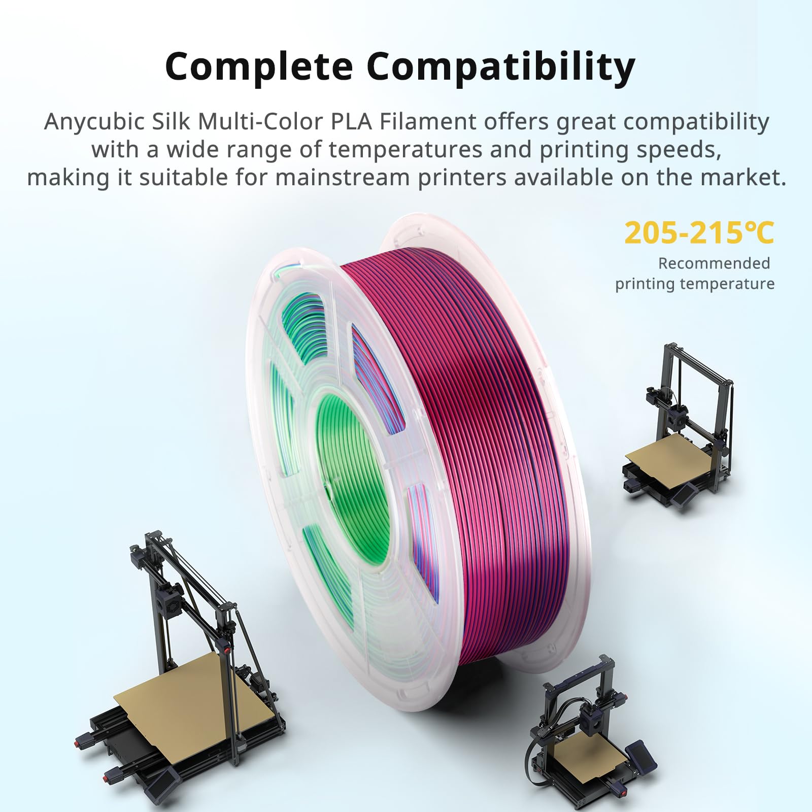 Anycubic Silk Tri Color Pla Filament, 3 In 1 Chrome Coextrusion Color Change 3D Printer Filament 1.75Mm Dimensional Accuracy +/