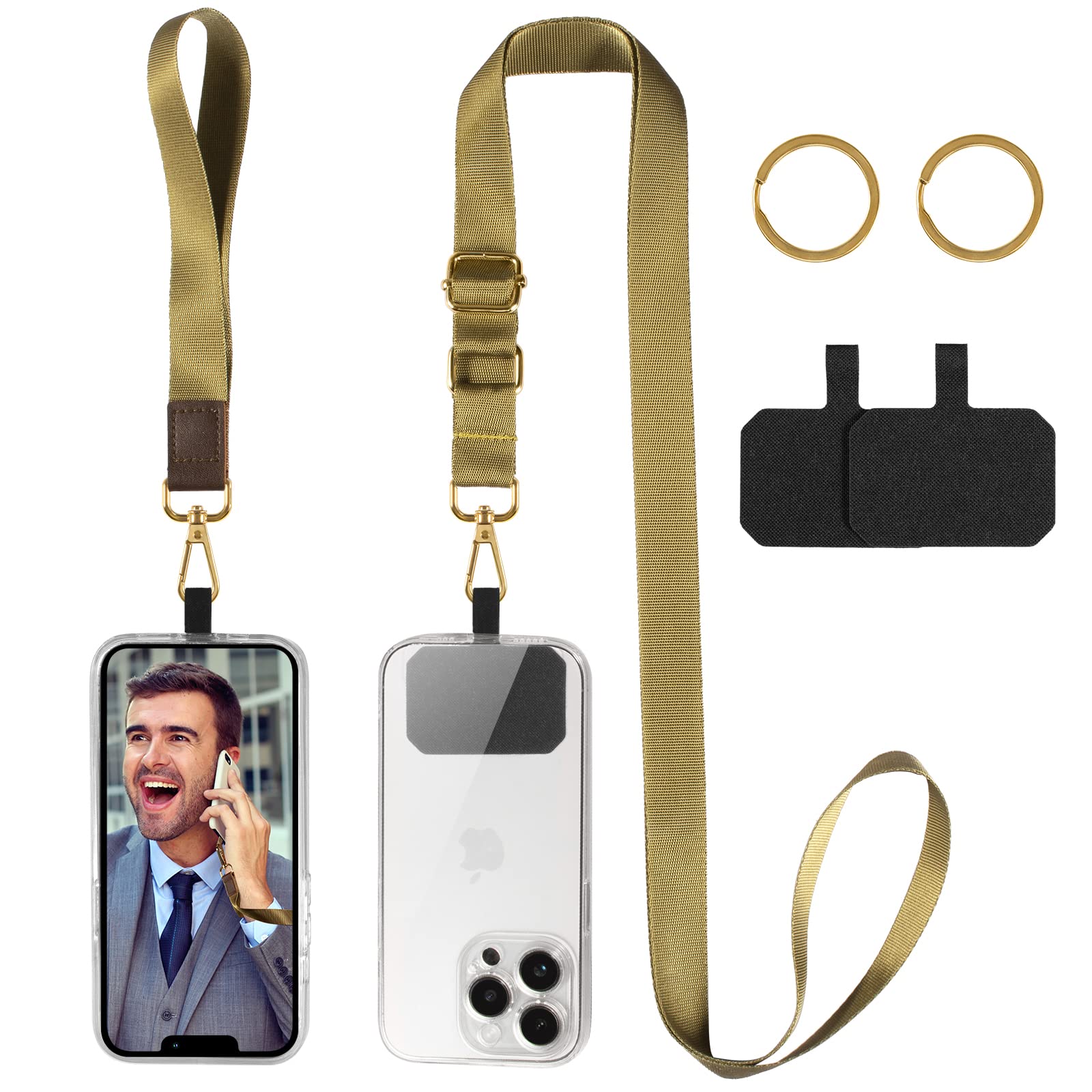 Zafolia Cell Phone Lanyard, Universal Crossbody Lanyards Adjustable Shoulder Neck Strap With Wrist Lanyard, 2 Key Rings, 2 Phone