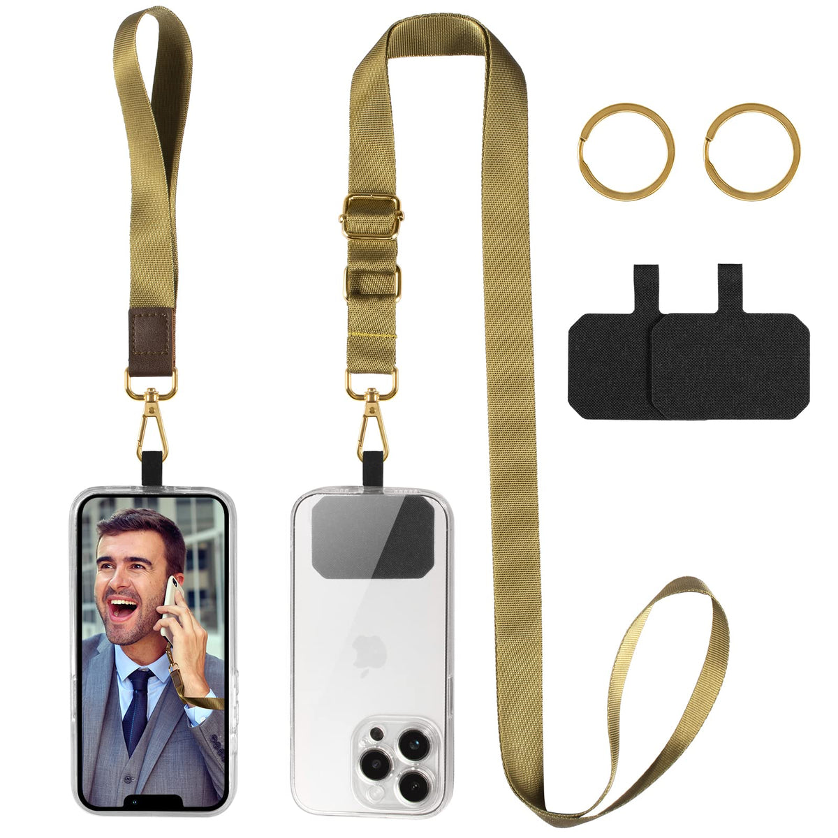 Zafolia Cell Phone Lanyard, Universal Crossbody Lanyards Adjustable Shoulder Neck Strap With Wrist Lanyard, 2 Key Rings, 2 Phone