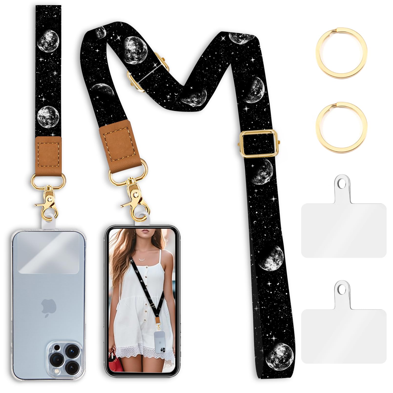 Piefly Phone Lanyard Crossbody Wrist Strap, Black Lunar Eclipse Moon Cell Phone Lanyards For Around The Neck Wristlet Shoulder,