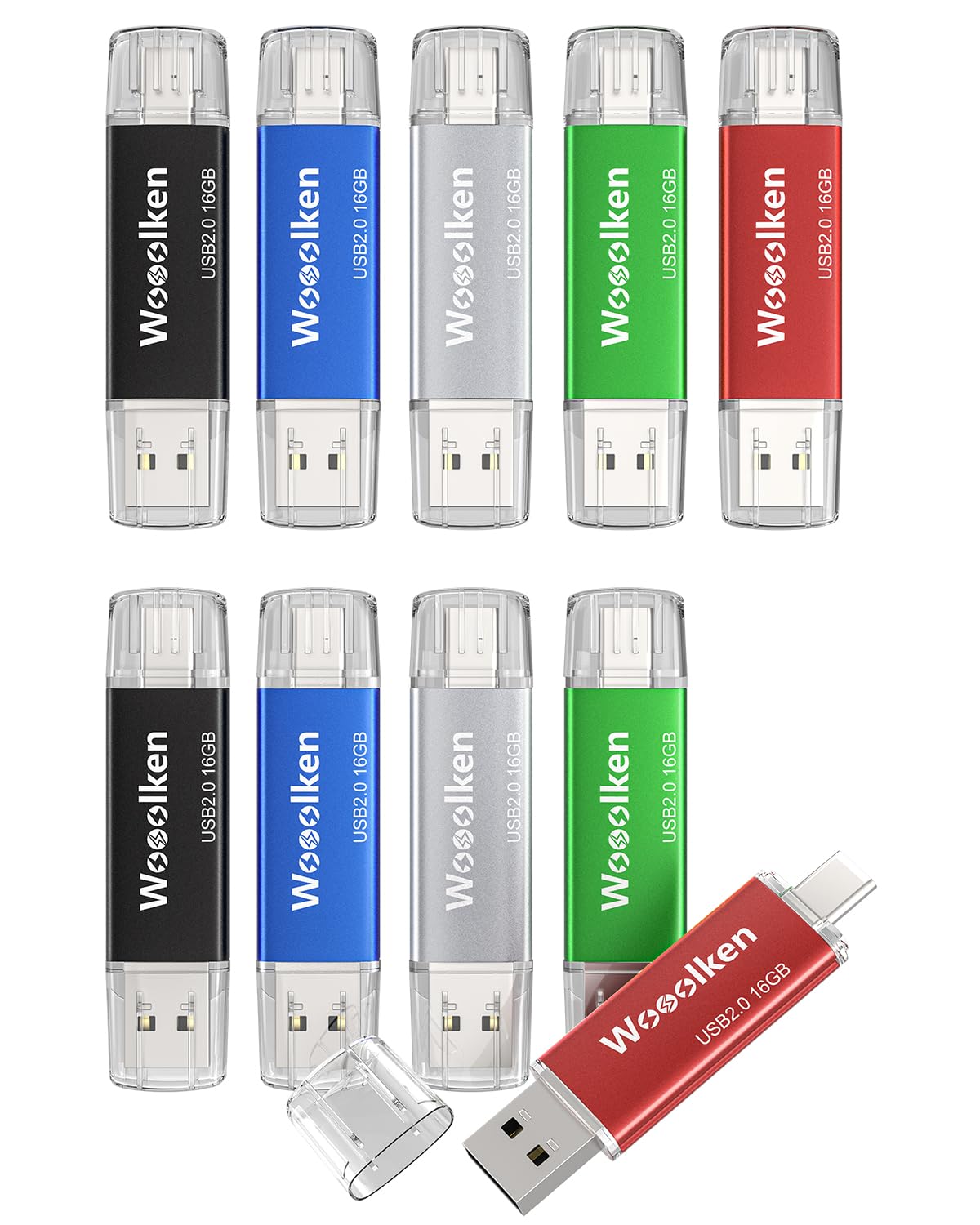 Usb C Flash Drive 16Gb 10 Pack, Wooolken Type C Flash Drive + Usb 2.0 Thumb Drive Otg Usb Flash Drive For Iphone 15/Android Smar