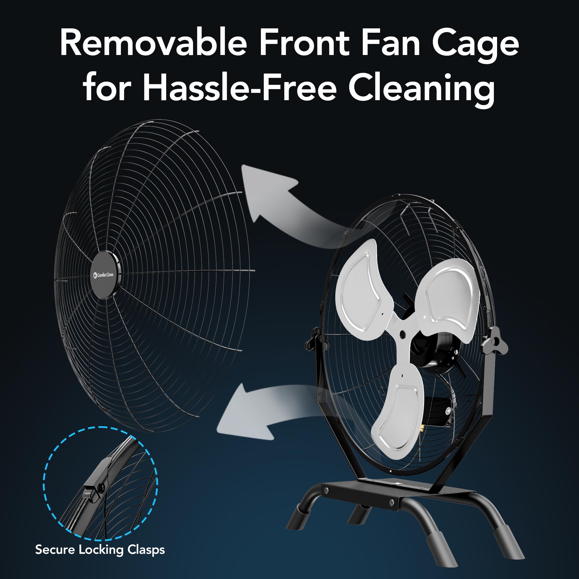 Comfort Zone 20    Industrial Wall Mount Or Floor Fan, 3 Speeds, Angle Adjustment, All-Metal Construction, & Steel Mounting Brac