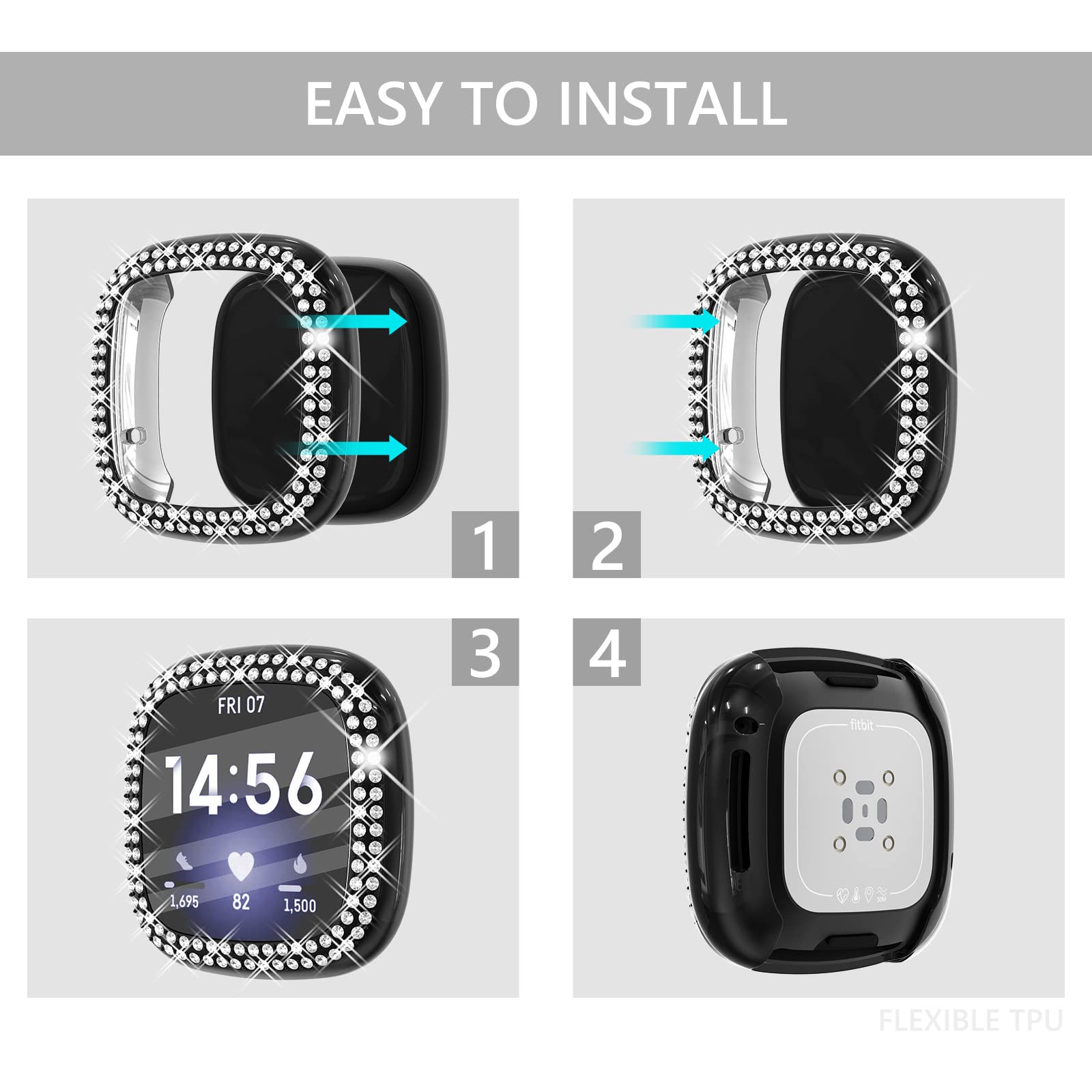 Chanchy 10 Pack Compatible With Fitbit Versa 3 Screen Protector Case, Soft Tpu Full Protective Case Cover Bumper Bling Crystal D