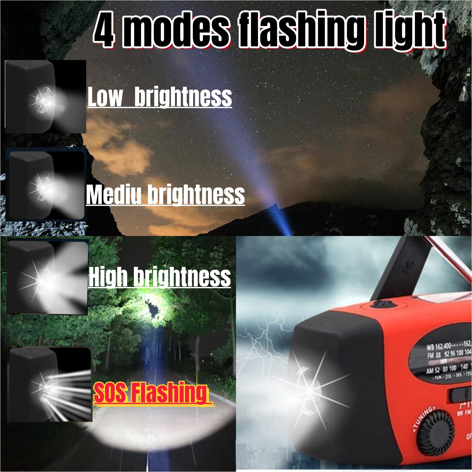 Handsider 5000Mah Hand Crank Emergency Weather Radio, Am Fm Noaa Solar Radio With Led Flashlight And Earphone Jack, Power Bank C