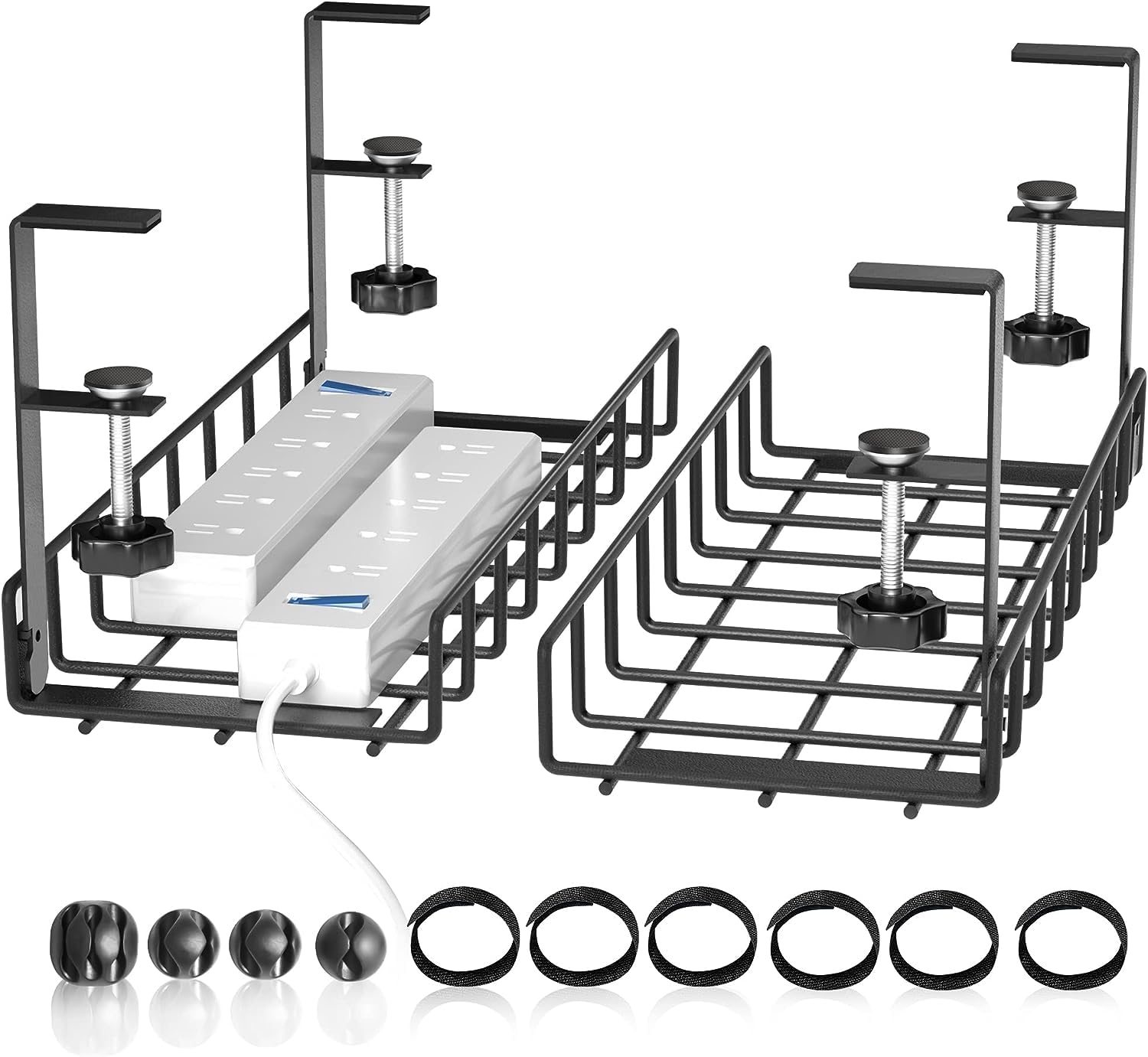 Under Desk Cable Management Tray 2 Pack, Xpatee Wire Management No Drill No Screws, Cable Tray With Clamp For Desk Wire Manageme