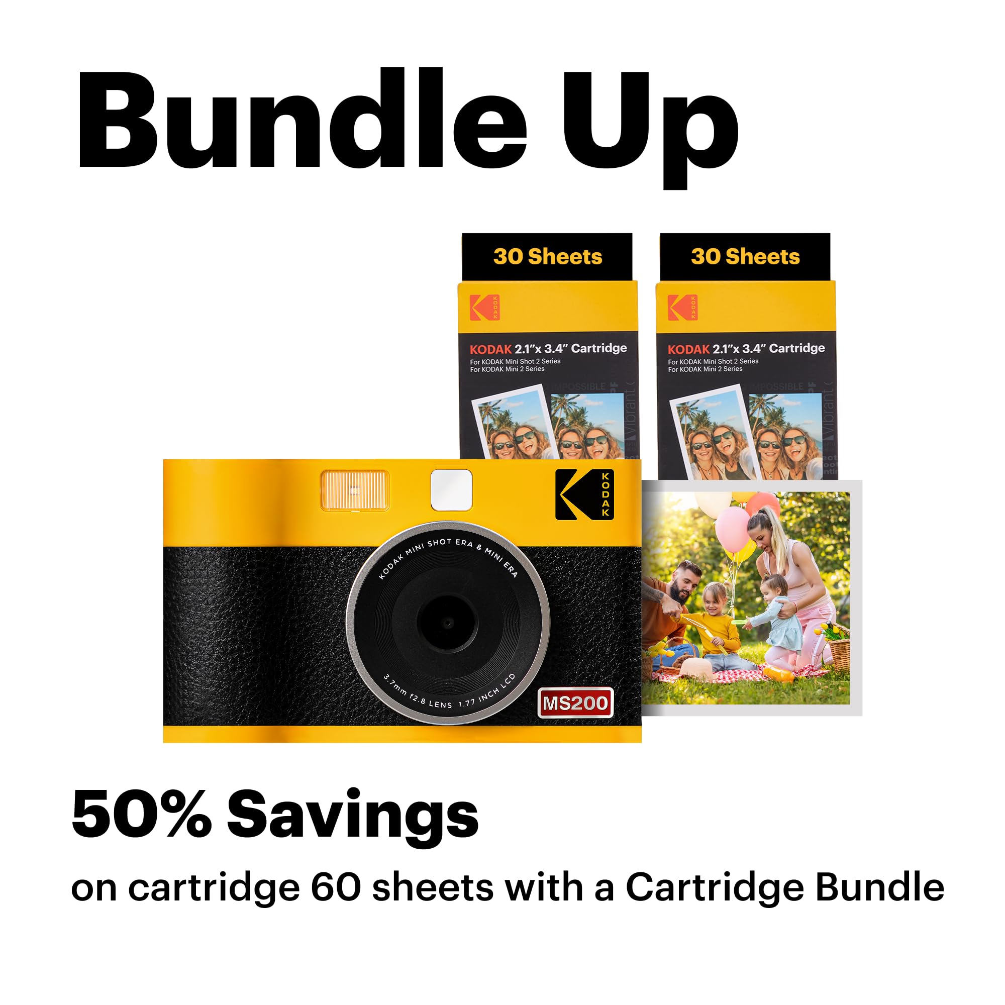 Kodak Mini Shot 2 Era 4Pass 2-In-1 Instant Camera And Photo Printer (Yellow, Camera + 8 Sheets)