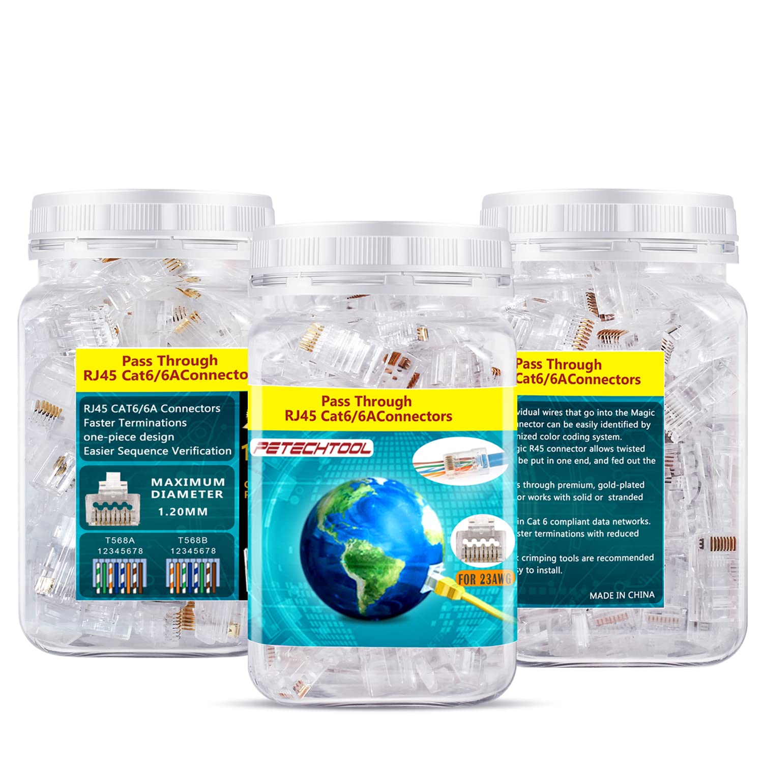 Rj45 23Awg Cat6A Cat6 Connector Gold Plated 8P8C Pass Through Ends Utp Network Plug For Unshielded Twisted Pair Solid Wire & Sta