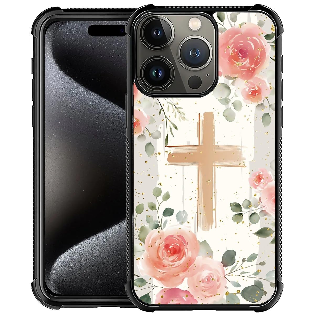 Deaorew for iPhone 16 Pro Max Case | Classic Slim Cover Design | Christian Cross Pink Roses