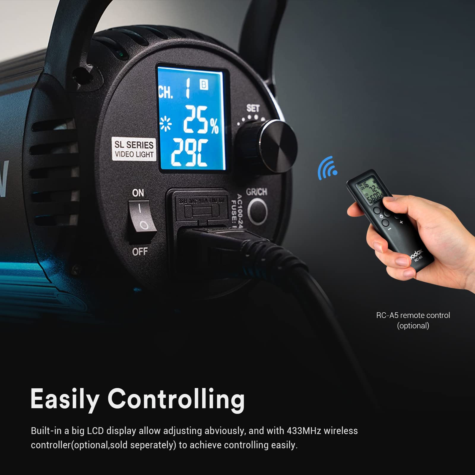 Godox Sl 60W Sl60W Cri95+Qa>90 5600300K Bowens Mount Led Video Light,433Mhz Grouping System,Wirelessly Adjust Brightness,For Vid