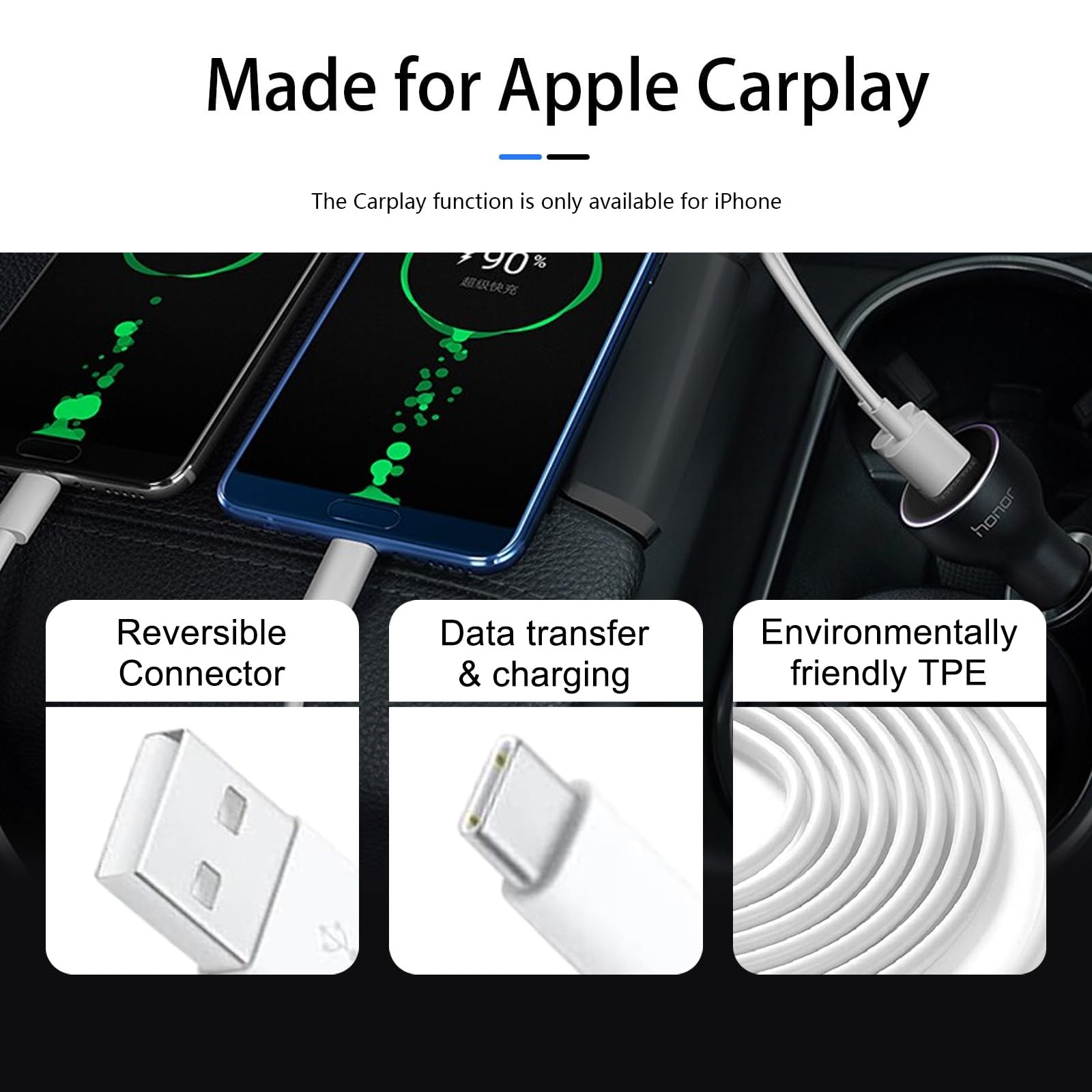 Car Carplay Cable For Iphone 16E 16 15 15 Pro Max 15 Plus Car Carplay Usb C Cord Usb A To Usb C Cable For Ipad Usb C Cable 10Th Gen Ipad Pro Ipad Air 5Th 4Th Mini 6Th Gen Charger Cord Replacement 3Ft