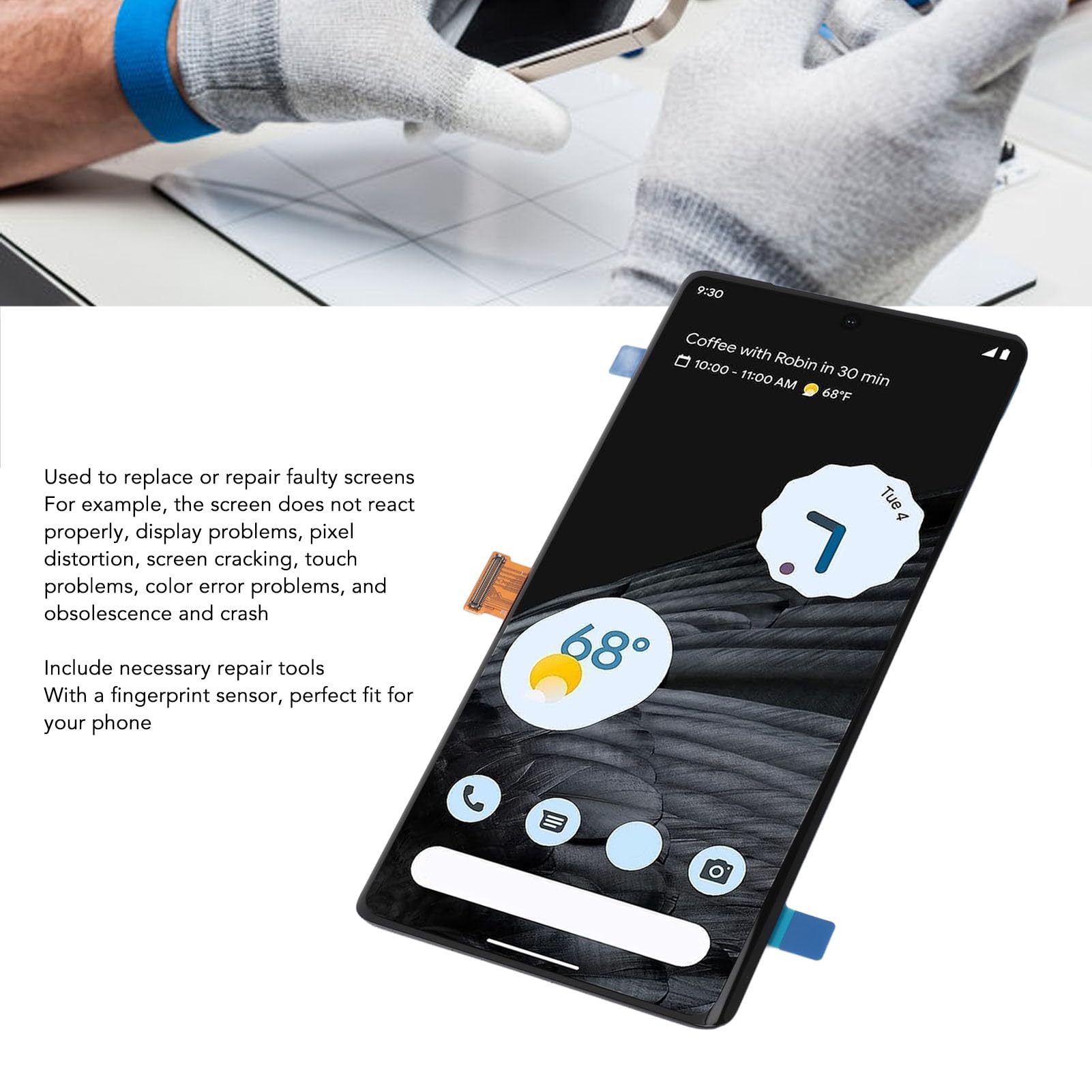 Amoled Screen Replacement For Google Pixel 7 Pro Gp4Bc Ge2Ae, 6.7In Touch Screen Digitizer Assembly With Tool, 3120X1440 Resolut