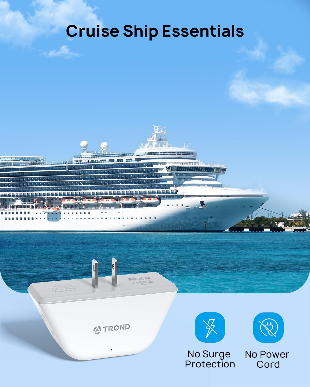 Trond 2 Prong To 3 Prong Outlet Adapter, 3 Way Angled Plug Extender With 3 Ac Sockets, Wall Splitter For Non Grounded Outlets In