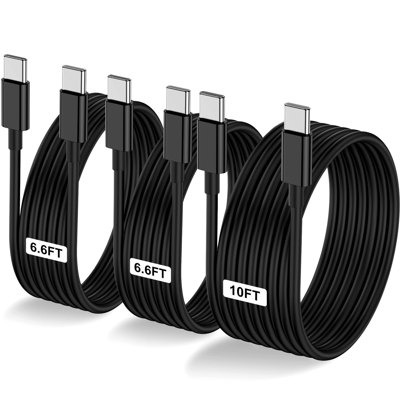 Lofpye 3 Pack Black [6.6Ft+6.6Ft+10Ft] 60W Usb C To Usb C Cable, Type C To Type C Cable,Fast Charging Cable For Iphone 15/15Plus