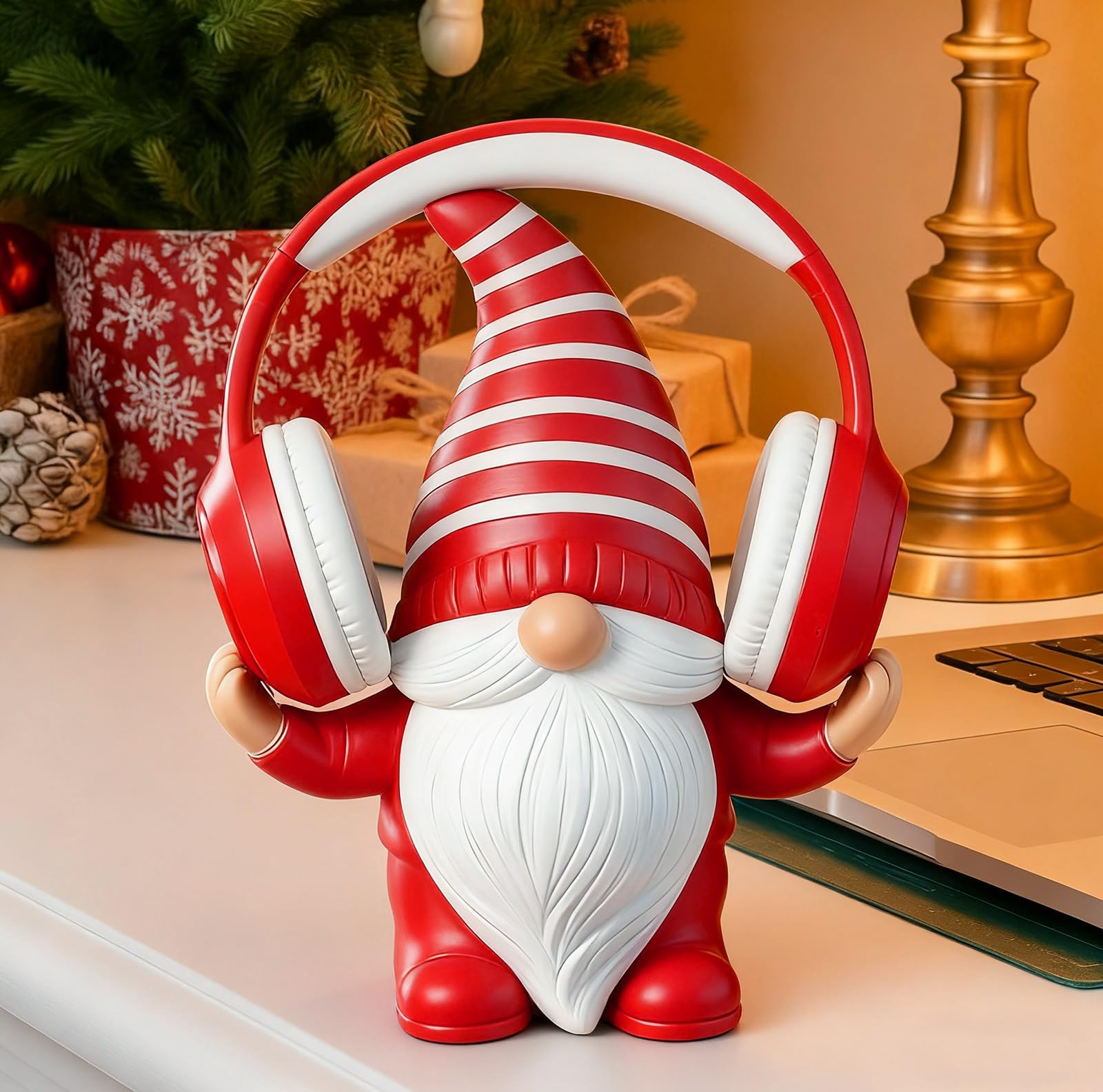 Leinuosen Christmas Gnome Headphone Stand Holder for Desk Christmas Gaming Gift Cute Headset Hanger Whimsical Novelty Head Phone