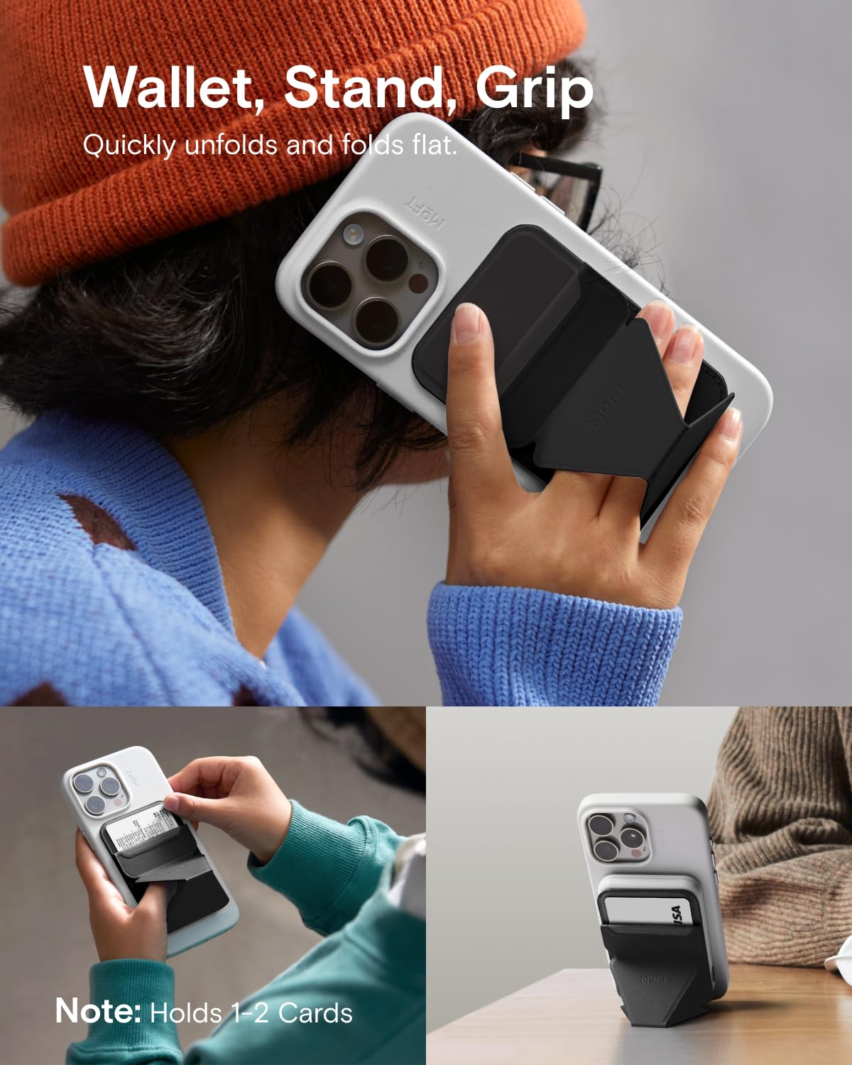 Moft Magsafe Wallet For Iphone 15/14/13/12 Series, Strong Magnetic Phone Card Holder Fit 2 Cards & 3 Viewing Angles & Stain-Resi