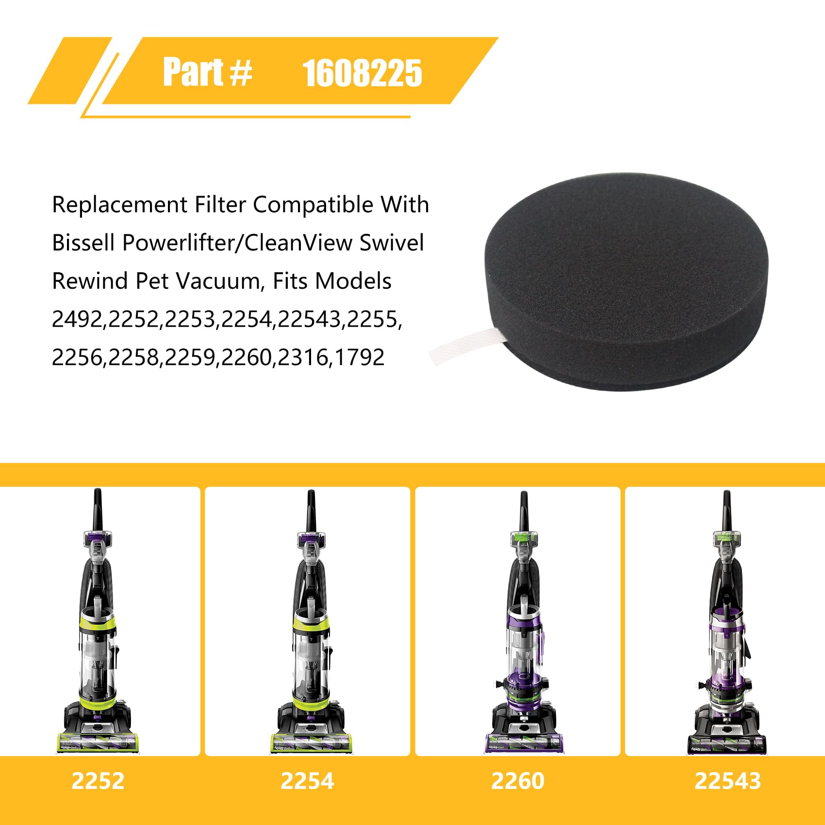 Ymimi Replacement Filter Compatible With Bissell Powerlifter/Cleanview Swivel Rewind Pet Vacuum,Fits Models 2492,2252,2253,2254,