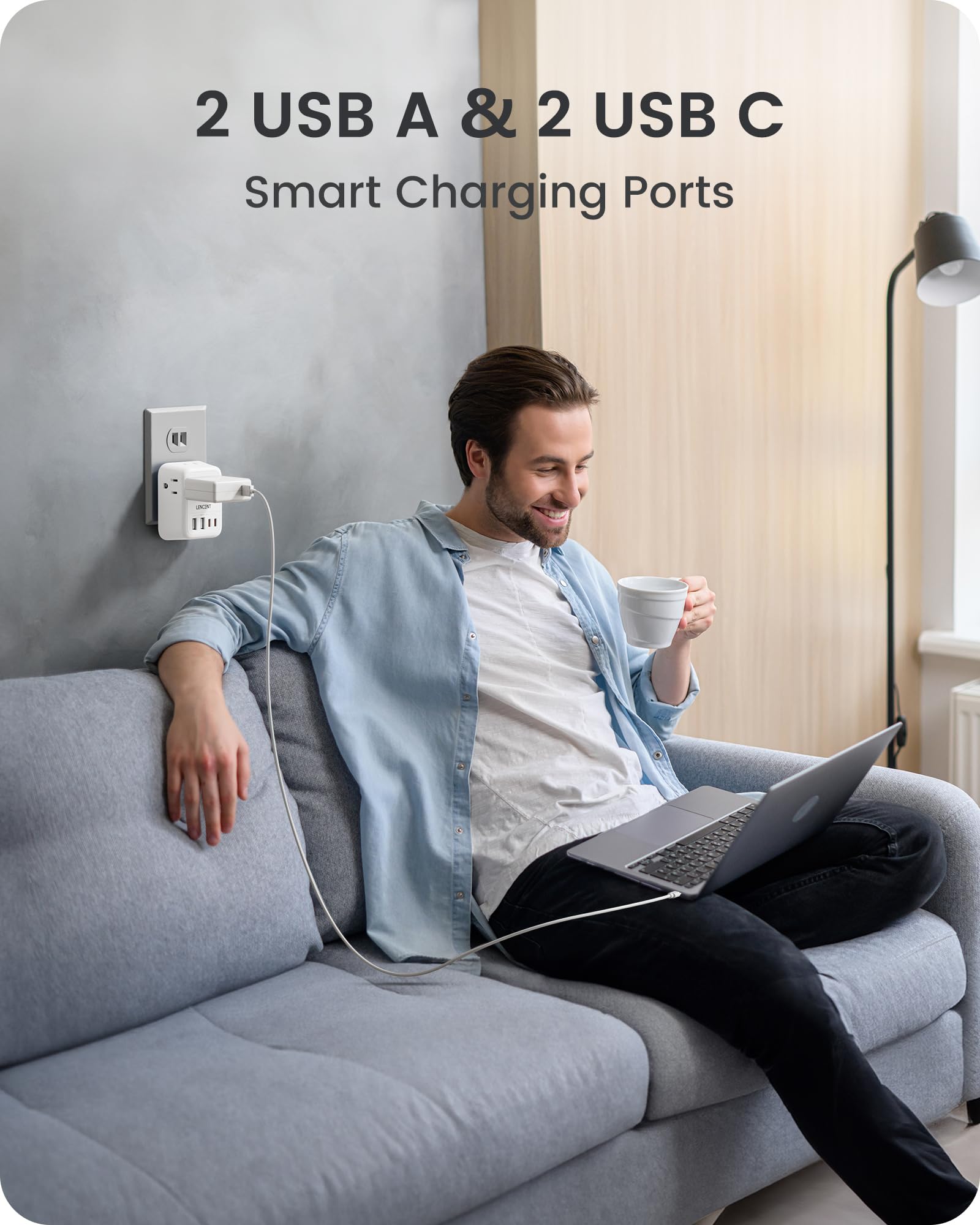 Lencent Foldable Japan Travel Adapter, 2 To 3 Prong Outlet Adapter, Us To Japan Plug Adapter With 4 Ac Outlets 4 Usb Charger Cub