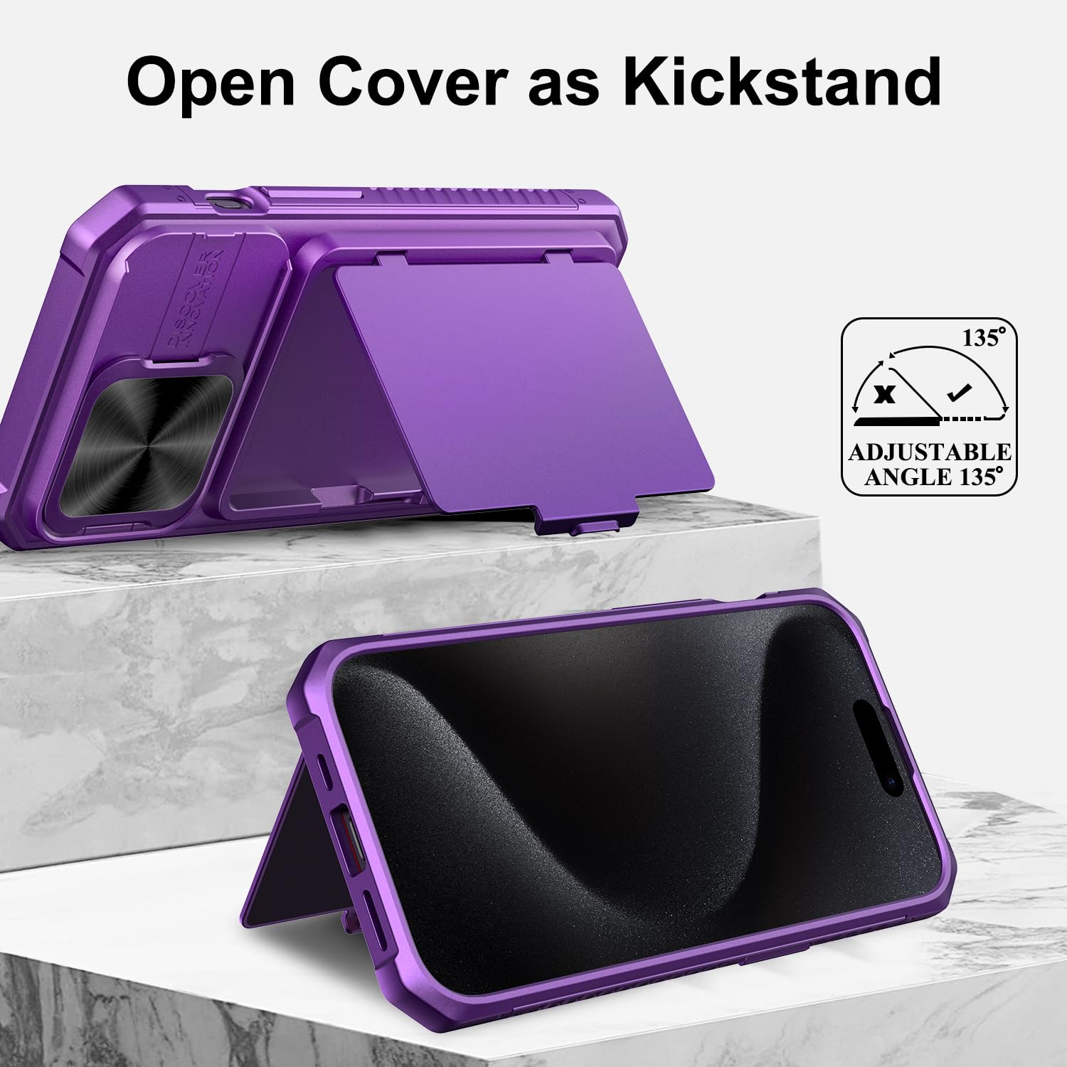 Bxyjy For Iphone 15 Pro Case Wallet With Card Holder (4 5 Cards) & Slide Camera Cover & Kickstand, Military Grade Drop Protectio