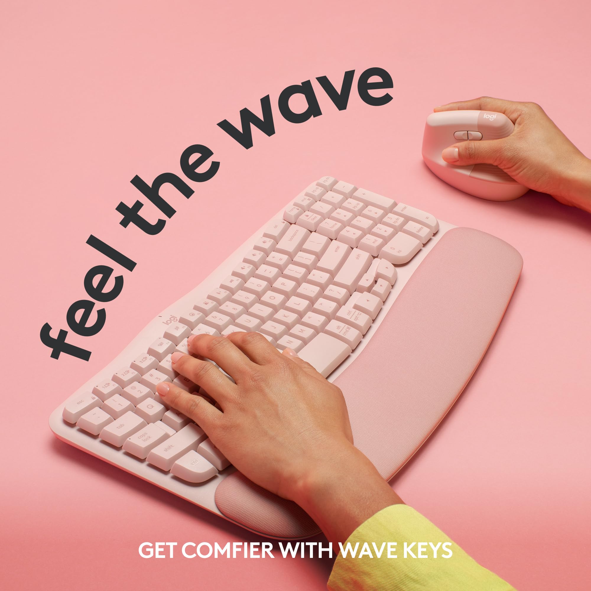 Logitech Wave Keys Wireless Ergonomic Keyboard With Cushioned Palm Rest, Comfortable Natural Typing, Easy Switch, Bluetooth, Log
