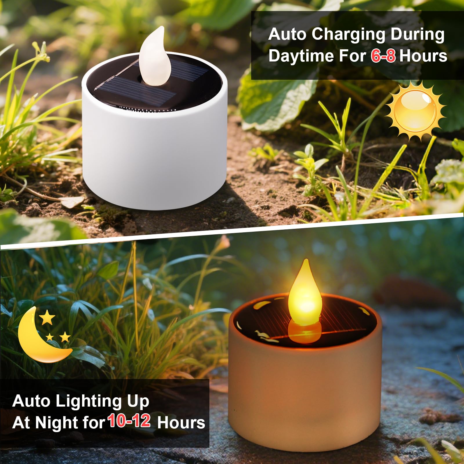 Solar Tea Lights Outdoor - 6 Pack Waterproof Rechargeable Dusk To Dawn Outdoor Lighting Flameless Flicker Reusable Led Solar Can