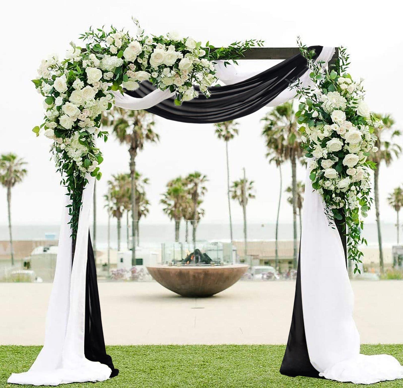 Shinybeauty Wedding Arch Draping Fabric Black & White 2 Panels 29'' X19Ft Long Chiffon Drapes Wedding Archway Sheer Fabric Drape