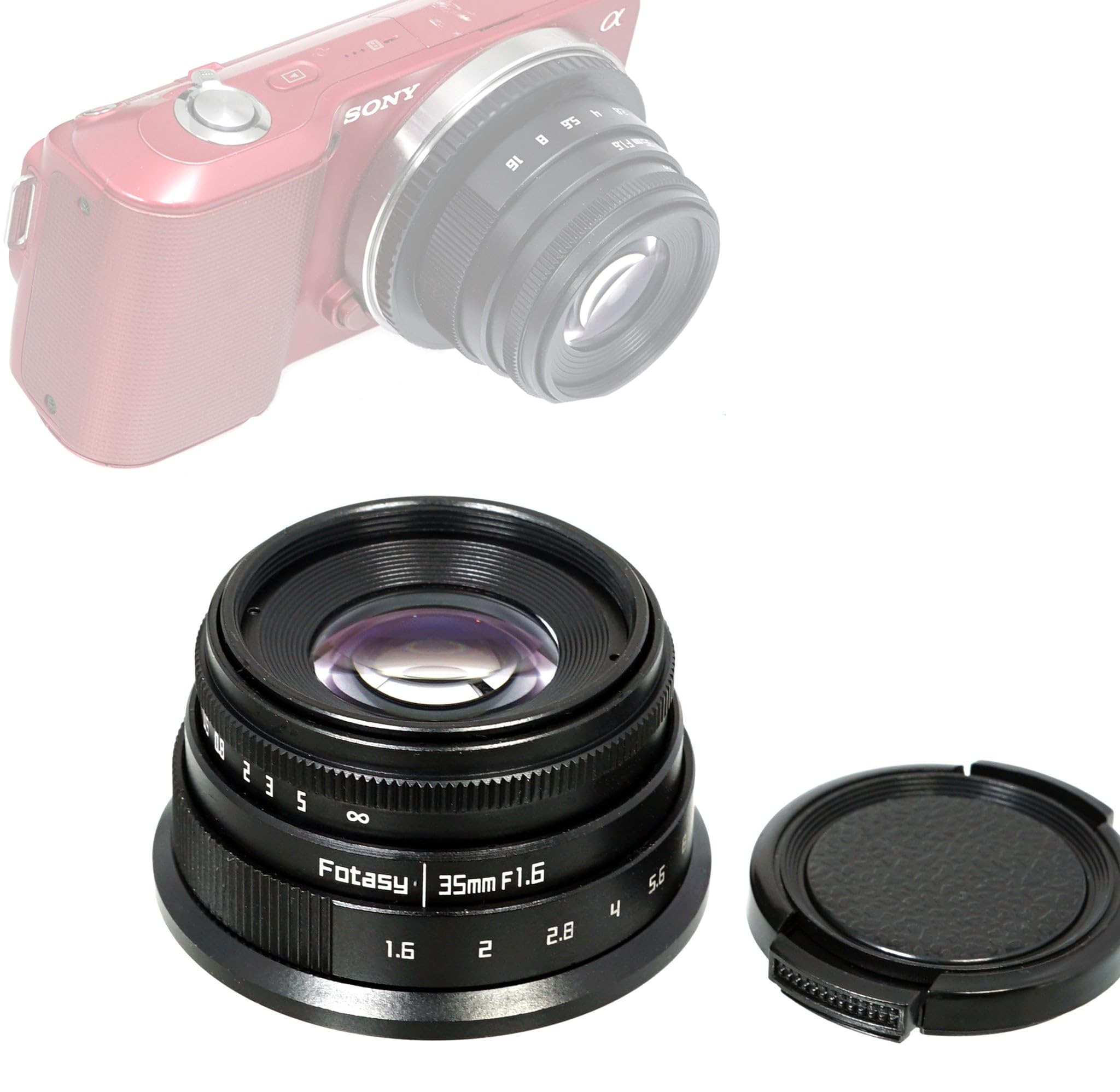 Fotasy 35mm F1.6 Large Aperture Manual Prime Lens APS-C for E-Mount, 35 mm 1.6 Multi Coated Lense, Compatible with Sony E Mount 