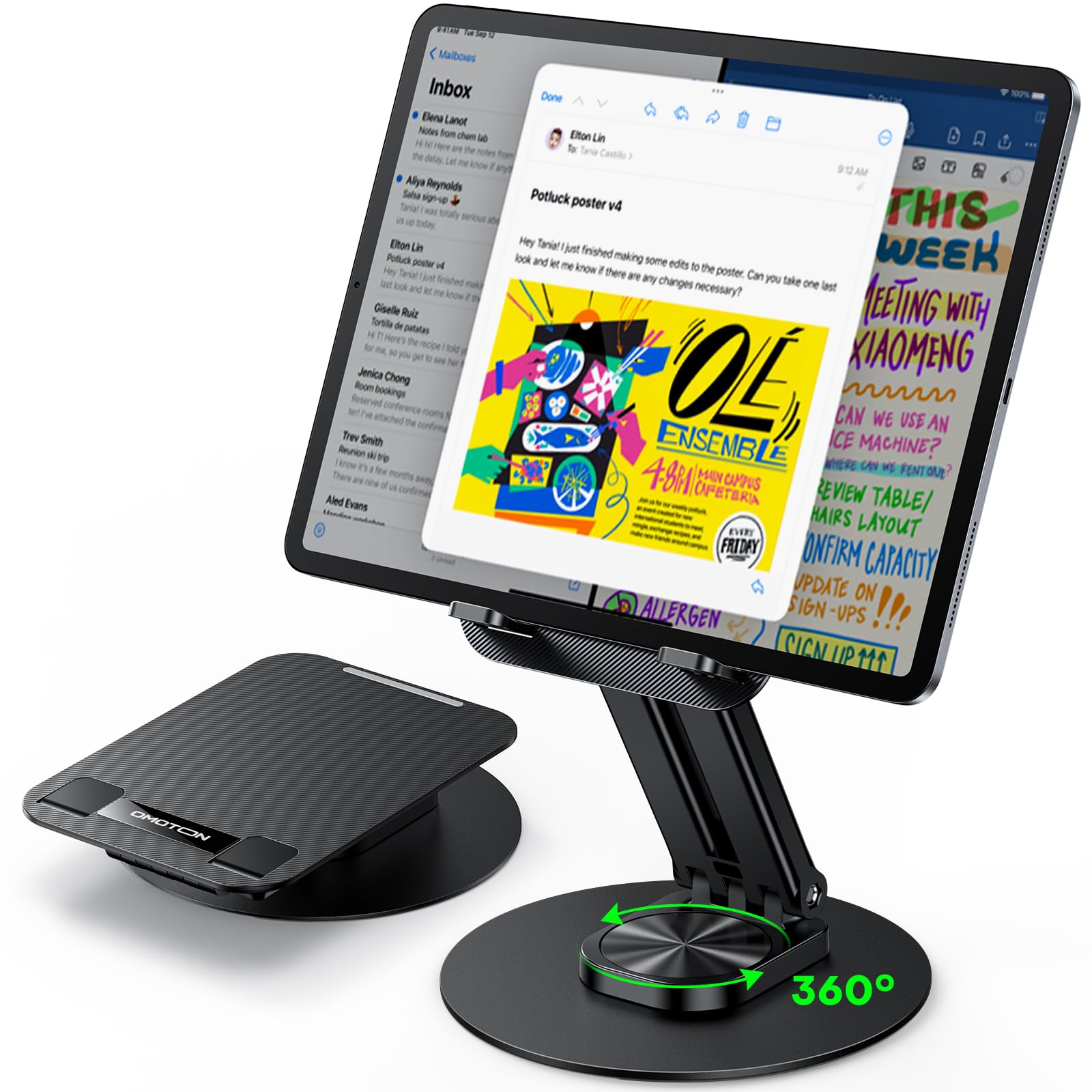 Omoton Tablet Stand For Ipad, Adjustable Tablet Holder For Desk, Portable Monitor Stand Compatible With 4 15.6' Tablets Kindle Such As Ipad Pro 11, 10.2, 13, Air/Mini