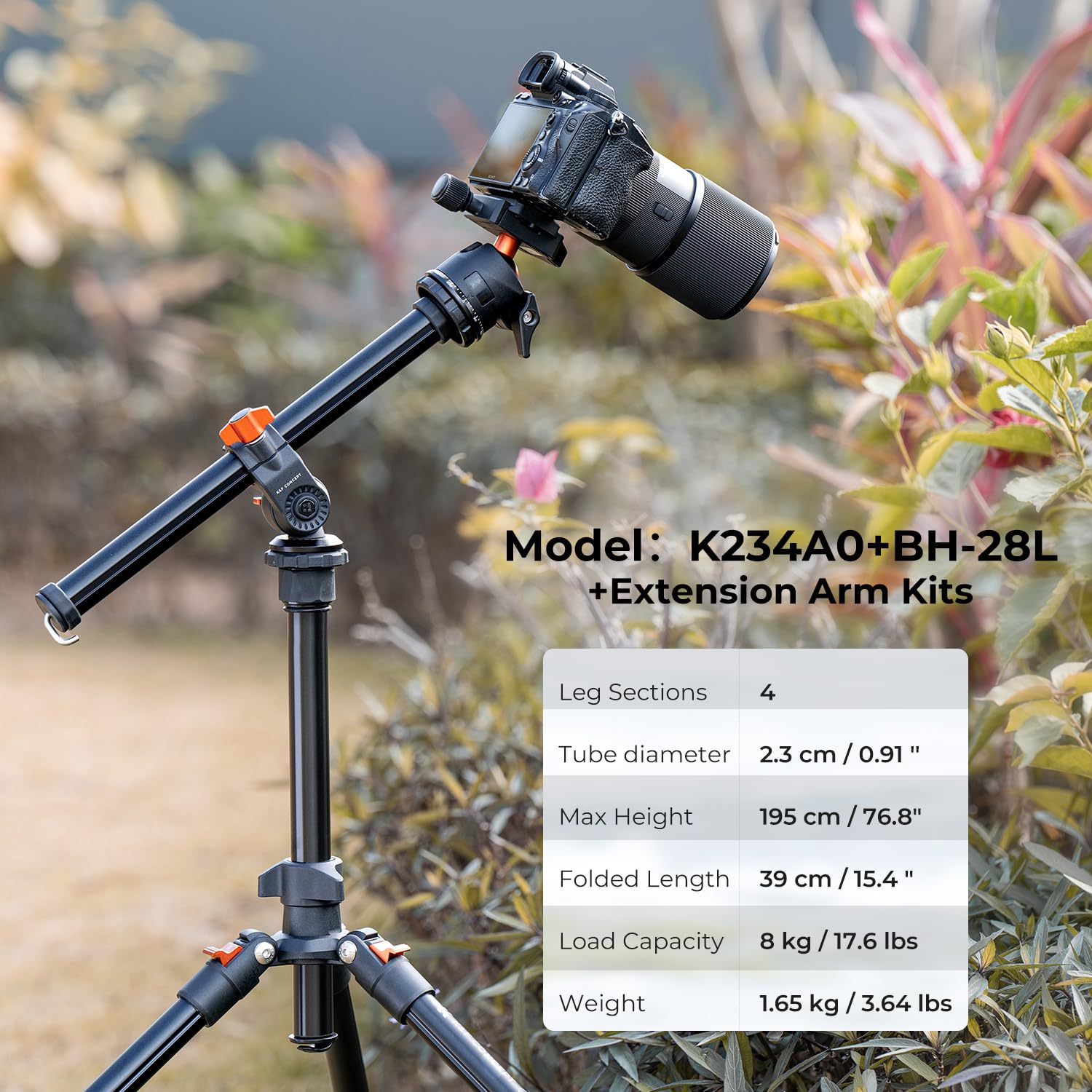 K&F Concept 76 Inch Camera Tripod With Rotatable Multi Angle Center Column,Lightweight Travel Outdoor Dslr Tripods With 360 Degree Ball Head Load Capacity 8Kg/17.6Lbs, Cellphone Clips For Smartphone